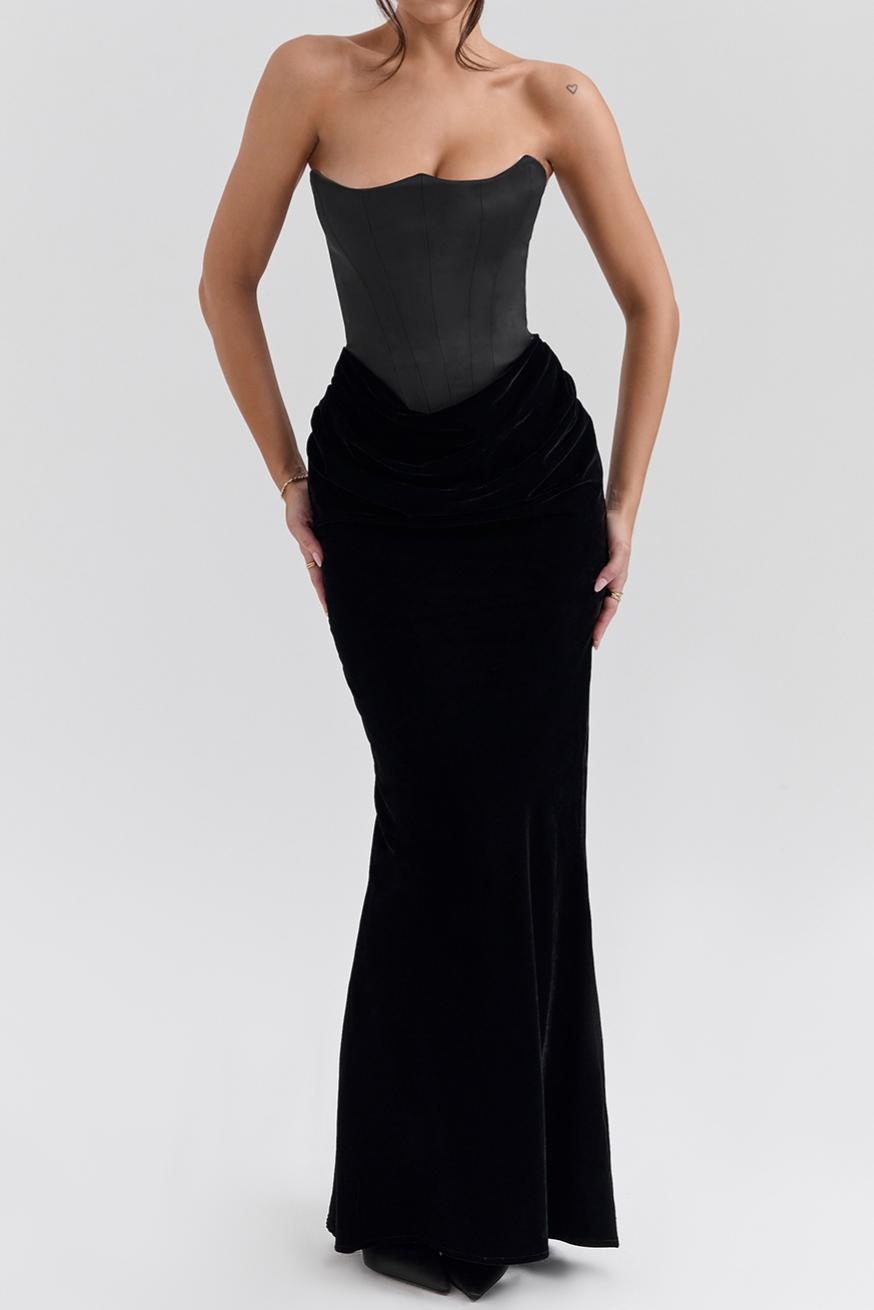 Velvet Strapless Corset Maxi Dress