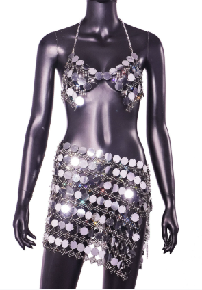 Interstellar Party Silver Sequin Halter Top