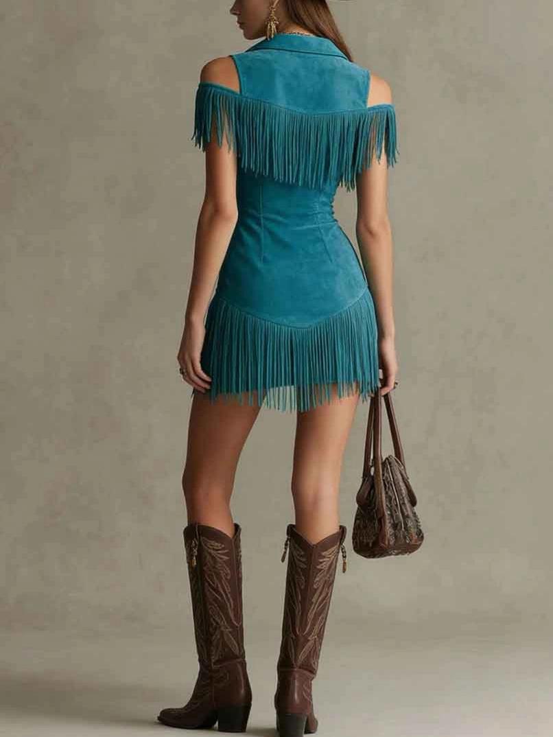 Vintage Western Suede Zip Mini Dress
