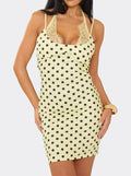 Strappy Lace Trim Detail Mini Dress In Yellow Polka Dot