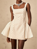 Geneviève Neutrals Polka-Dot Puff Mini Dress