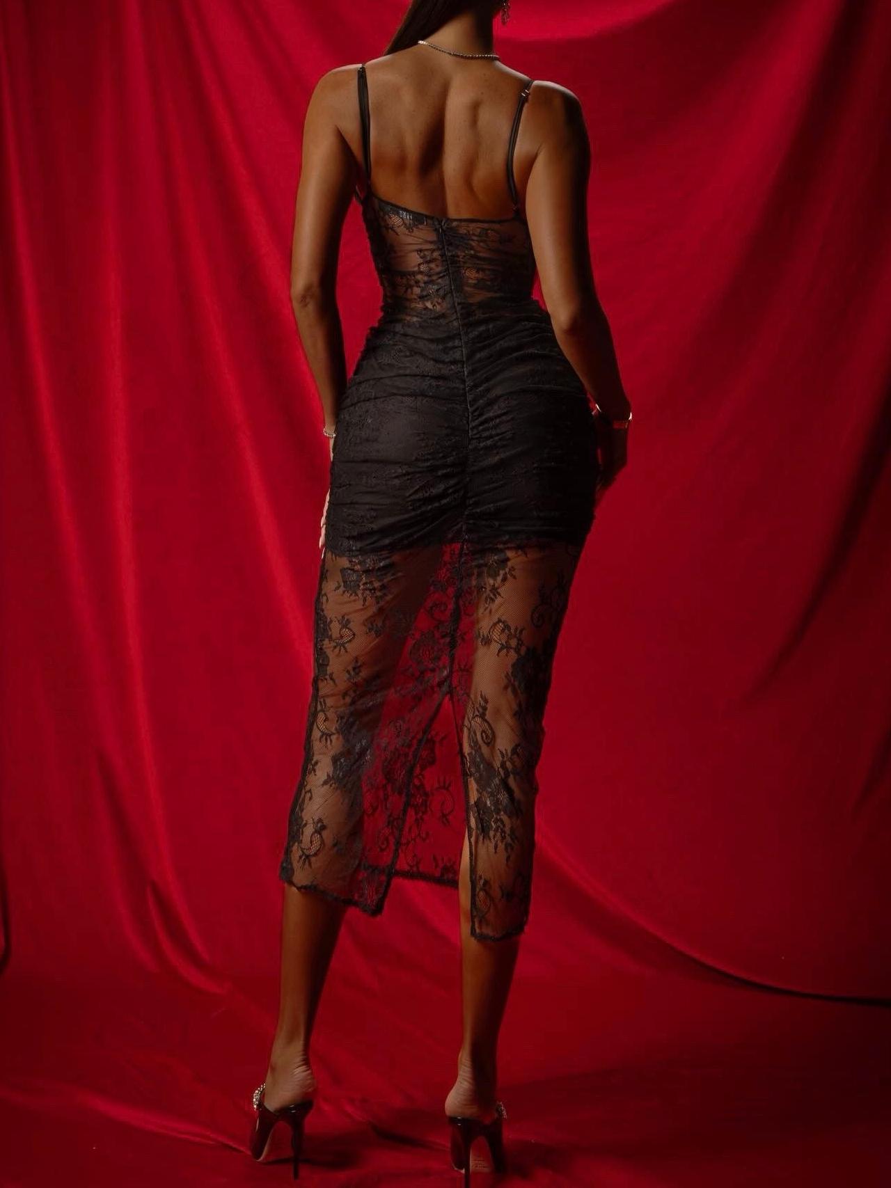 Love Affair Black Lace Midi Dress With Silk Cups