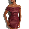 Afterglow Ruched Off Shoulder Mini Dress