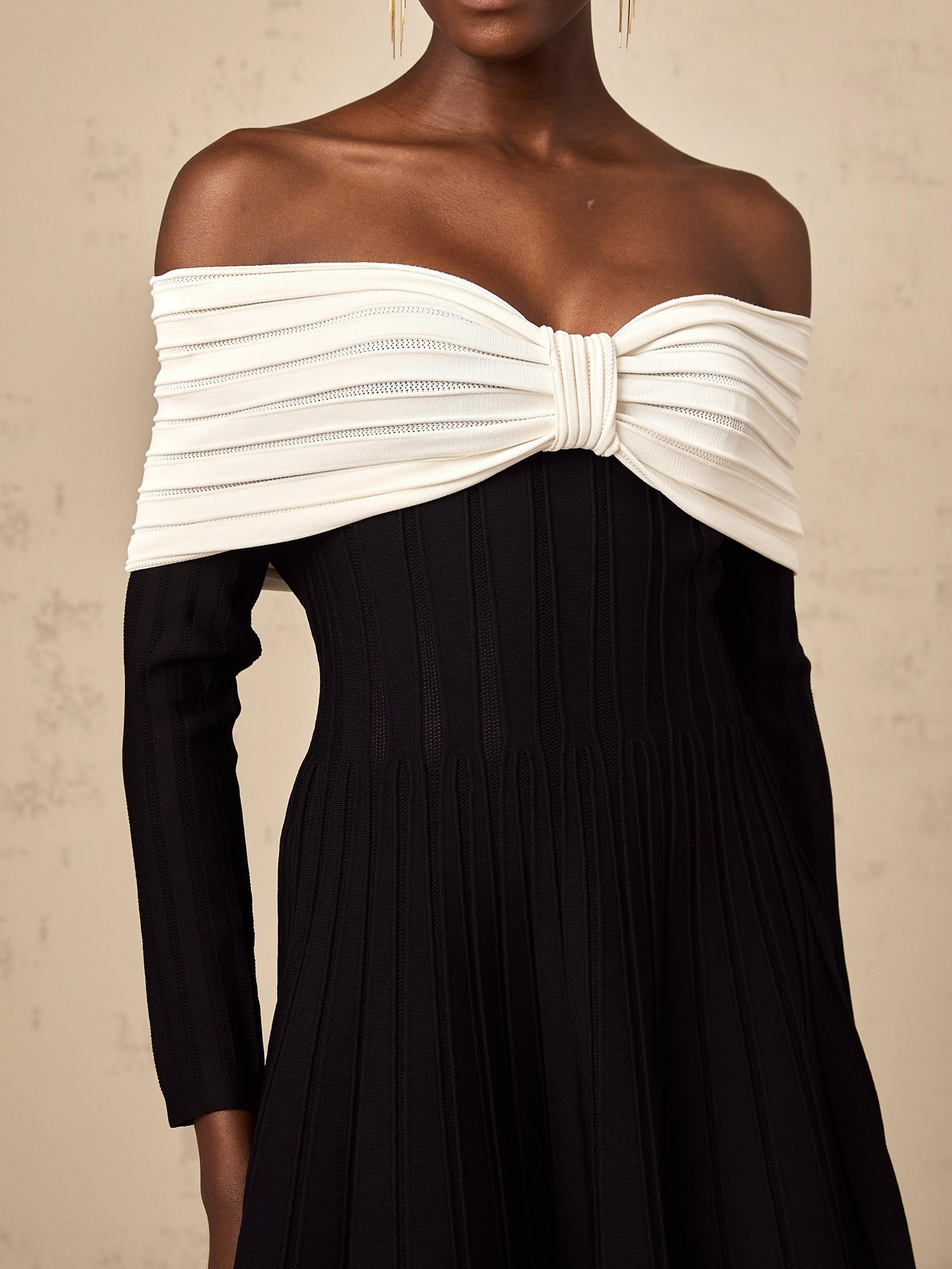 Justine Black Off-Shoulder Bow Knit Mini Dress