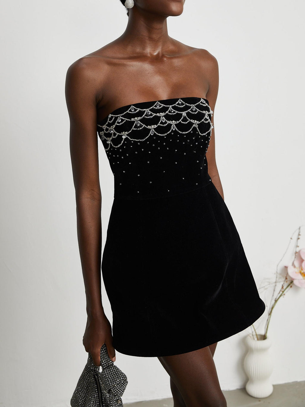 Sandrine Crystal-Embellished Velvet Mini Dress