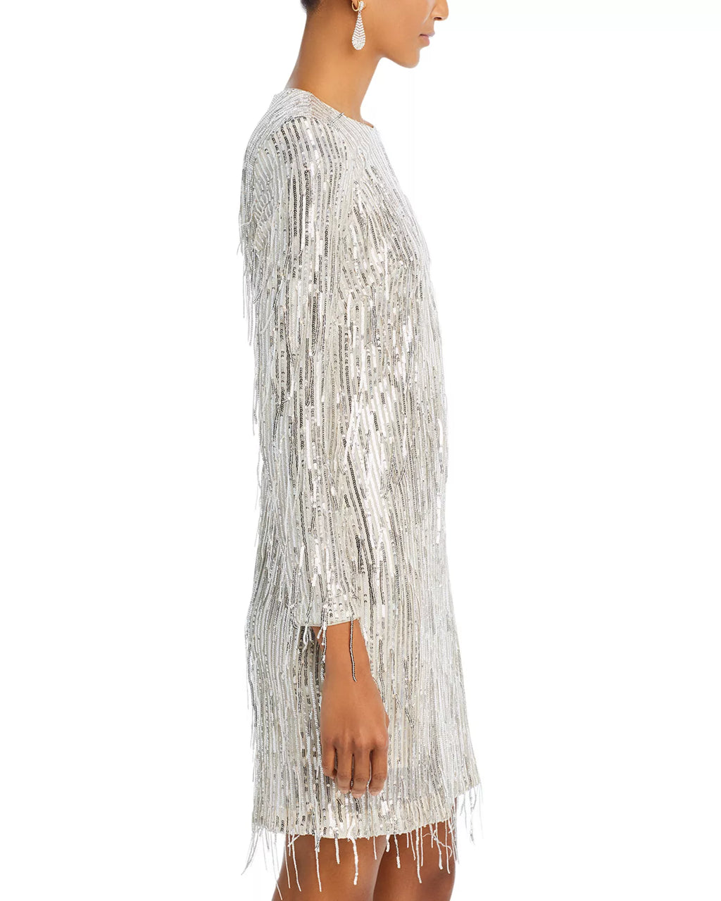 Sequin Fringe Long Sleeve Cocktail Dress