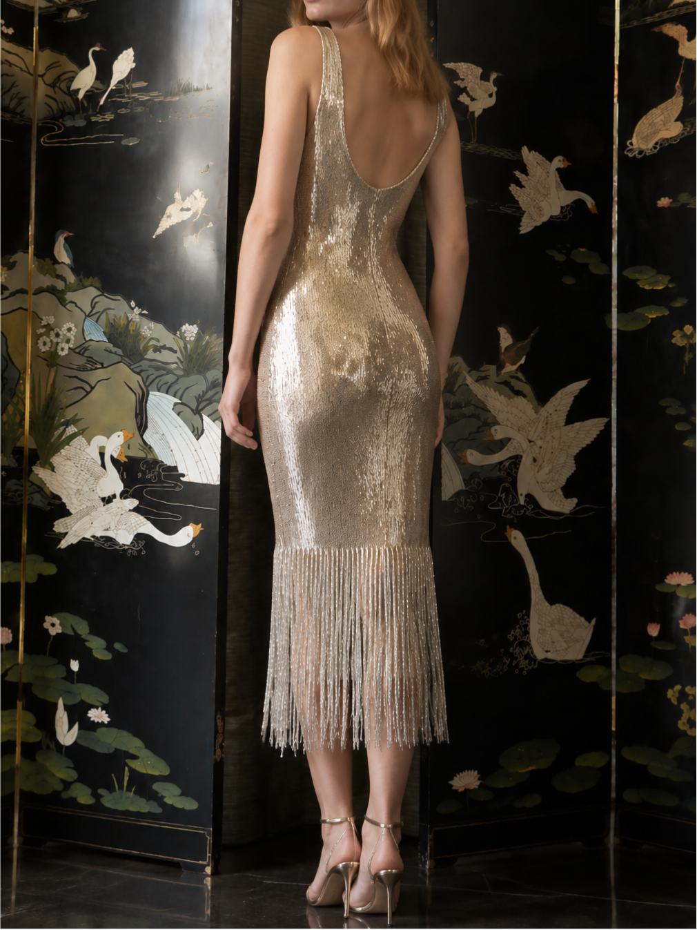 Sequin Fringe Midi Dress