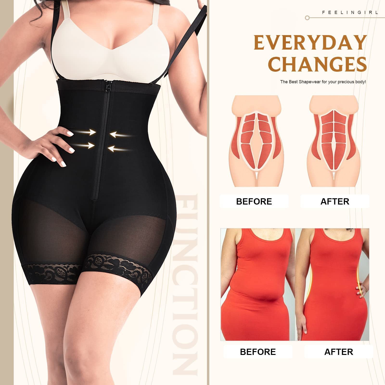 Sculpting Tummy Control Waist-Cinching Butt-Lifting Strappy Bodysuit