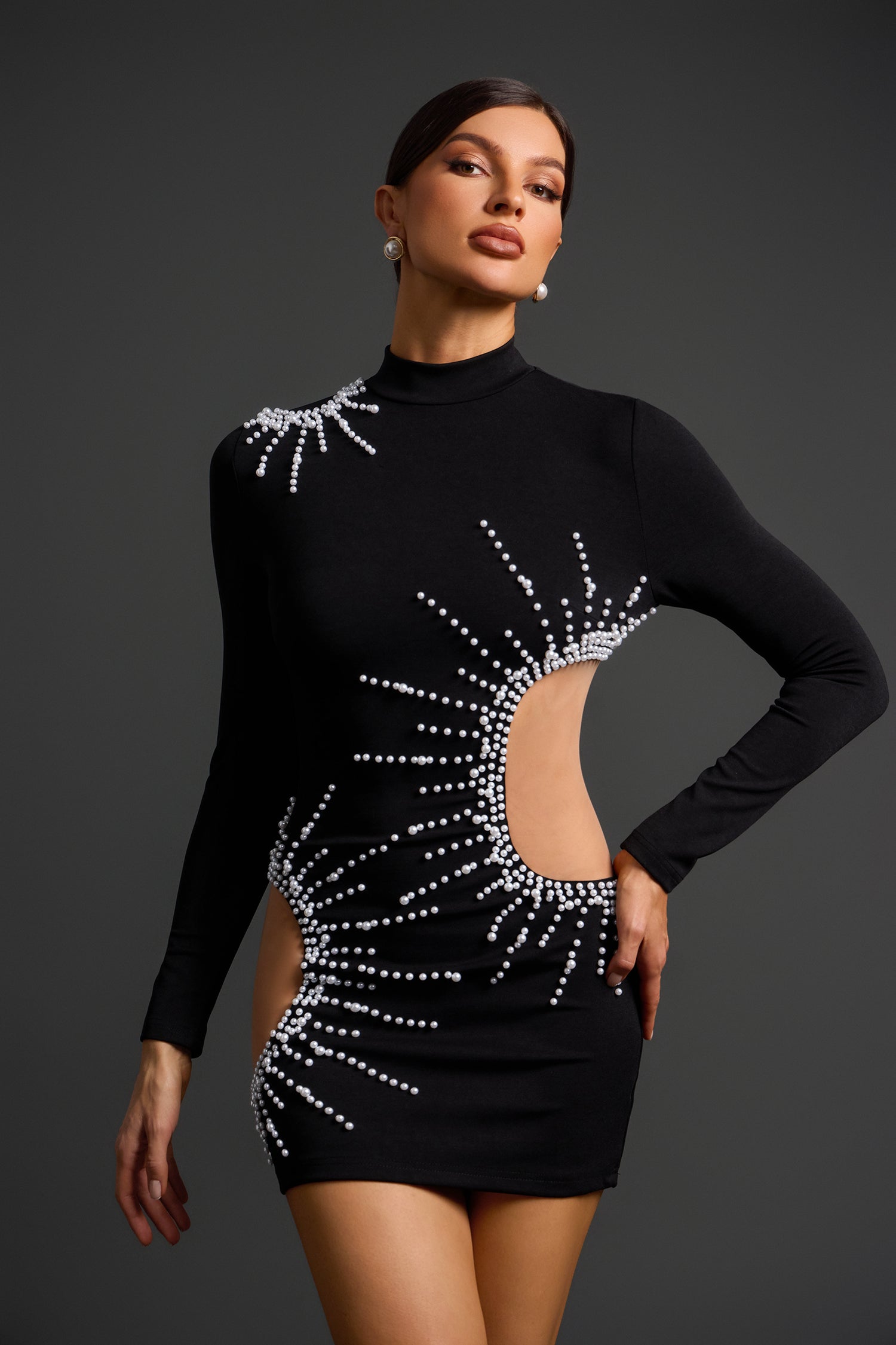Kerade Long Sleeves Pearl Mini Dress