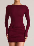 Modal Draped Long-Sleeve Mini Dress