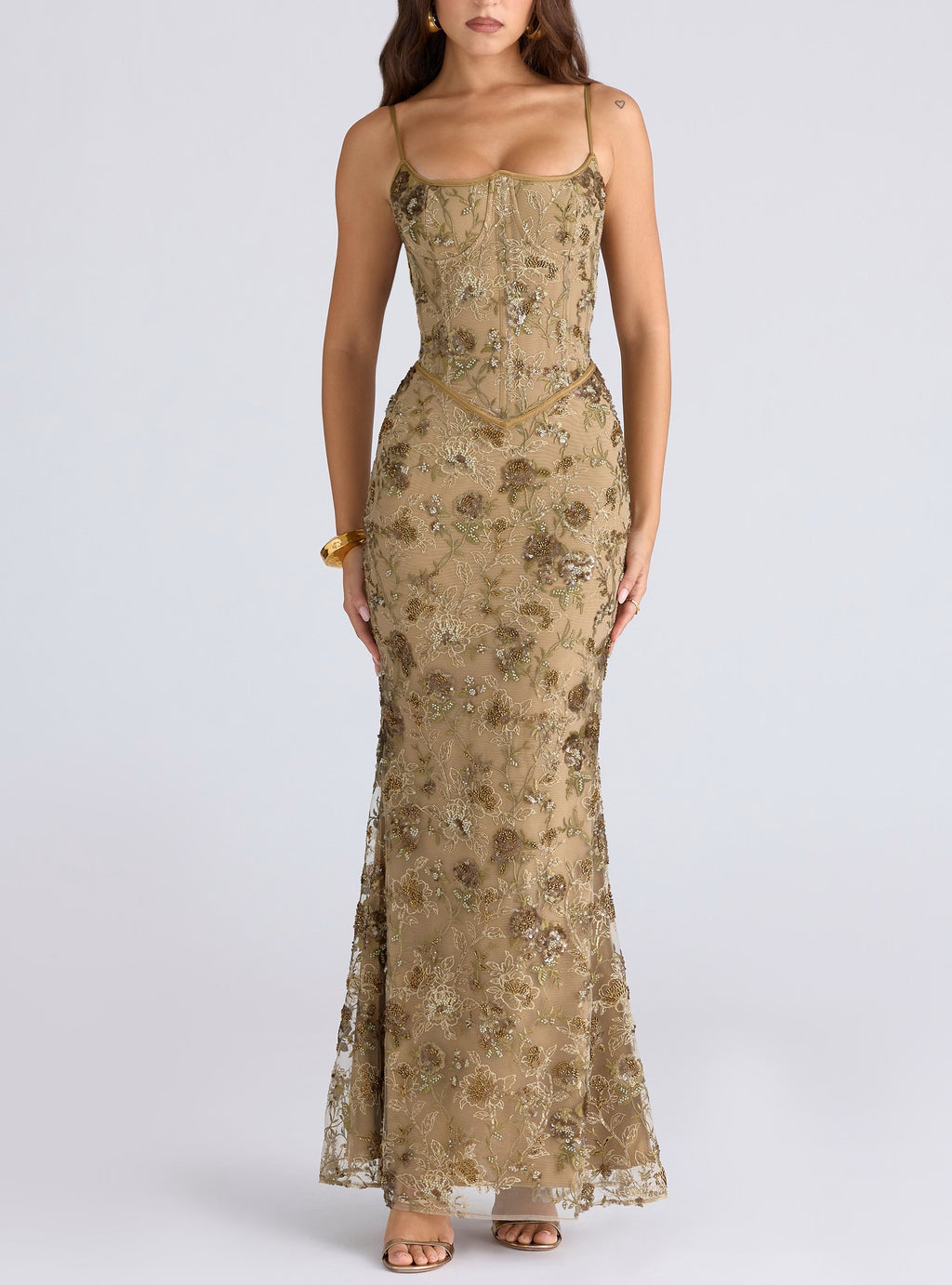 Hand Beaded Embellished Corset Maxi Dress