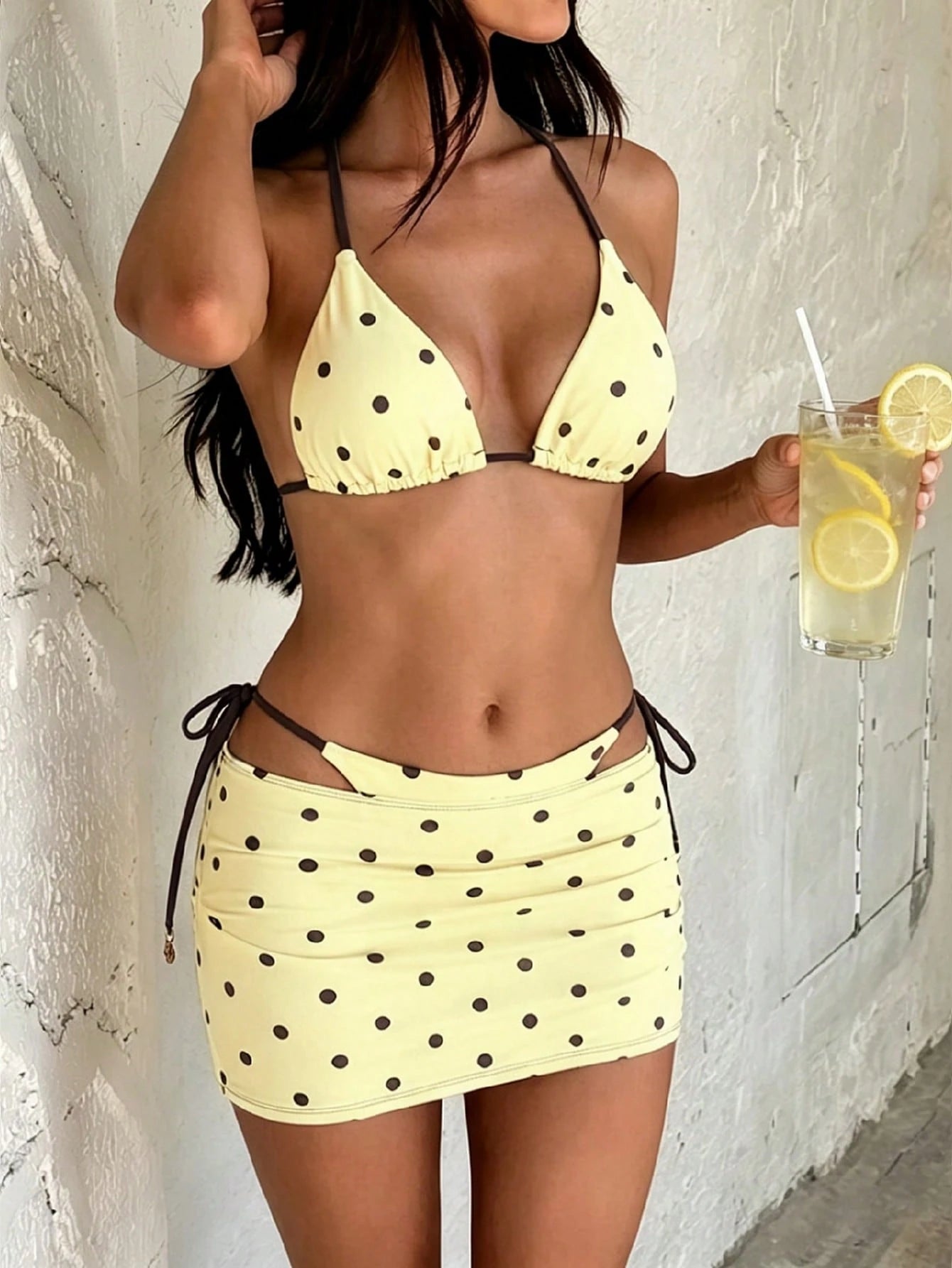 3pcs Casual Polka Dot Pattern Beach Bikini