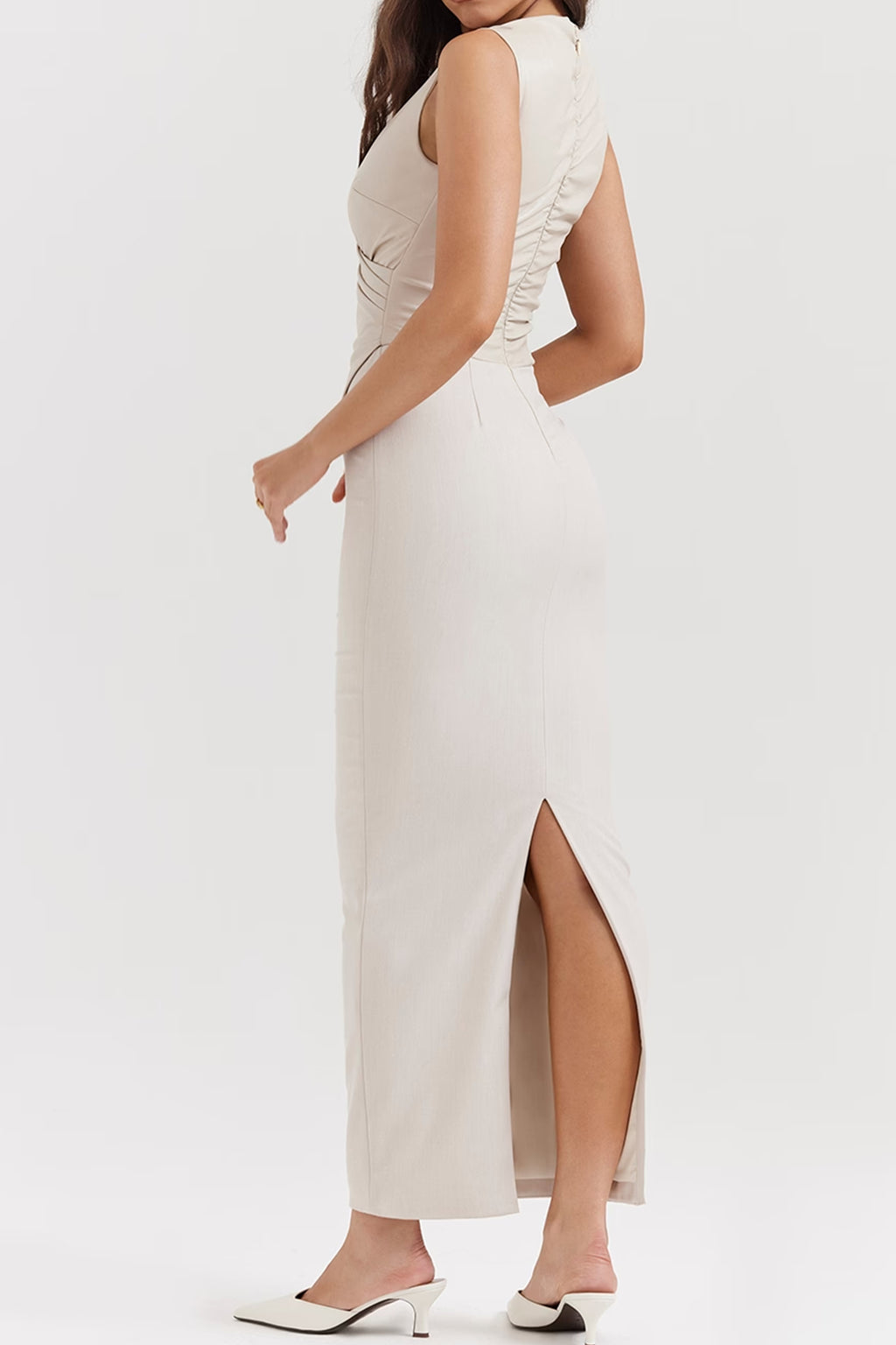 Ecru Vegan Leather Maxi Dress