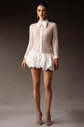 Theodora Long Sleeveless Embroidery Lace Sequin Puff Mini Dress