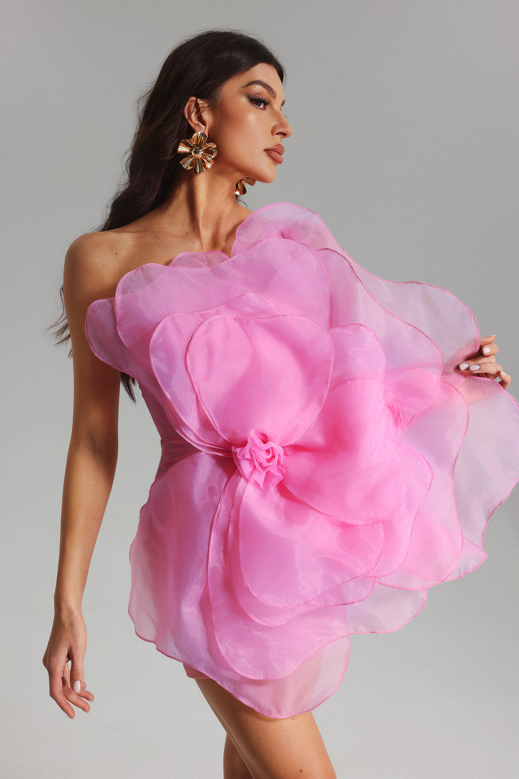 Nydia Mesh Flower Mini Tube Dress-Pink