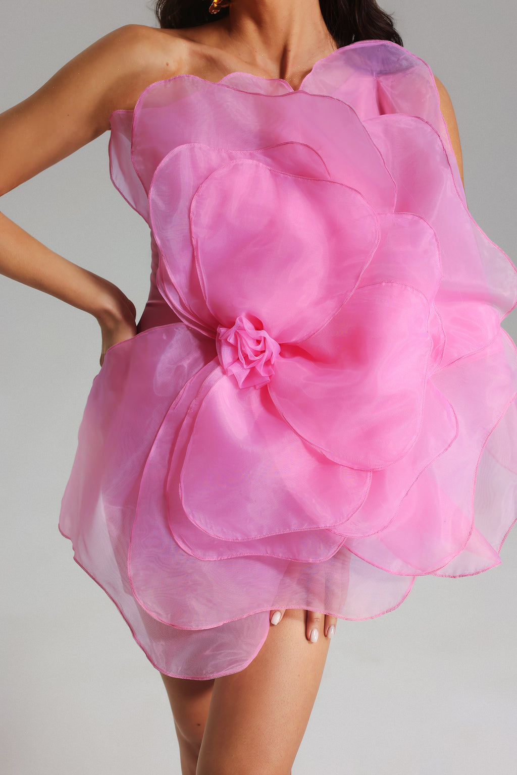 Nydia Mesh Flower Mini Tube Dress-Pink