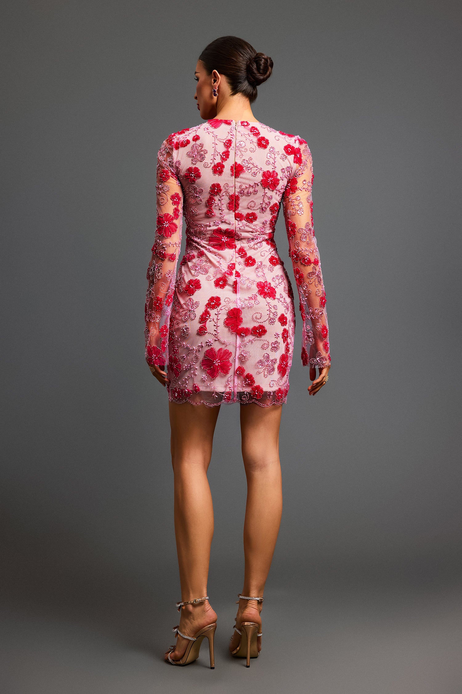 Locava Long Sleeves Netting Mini Dress