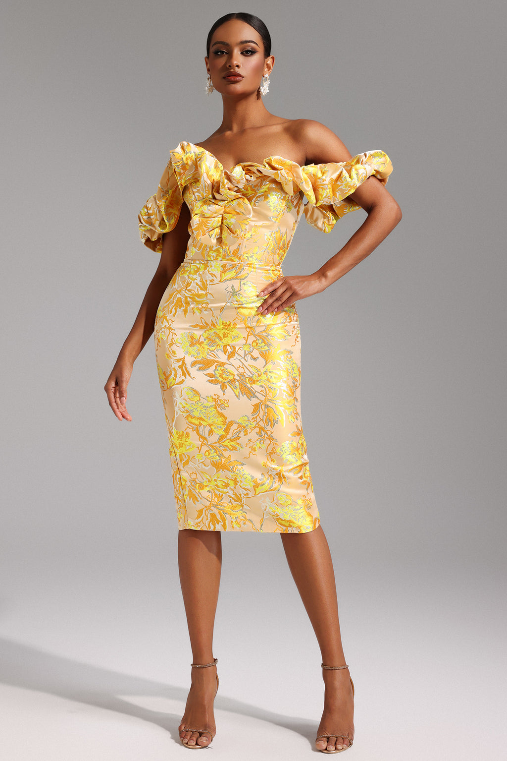 Merrit Off Shoulder Jacquard Midi Dress