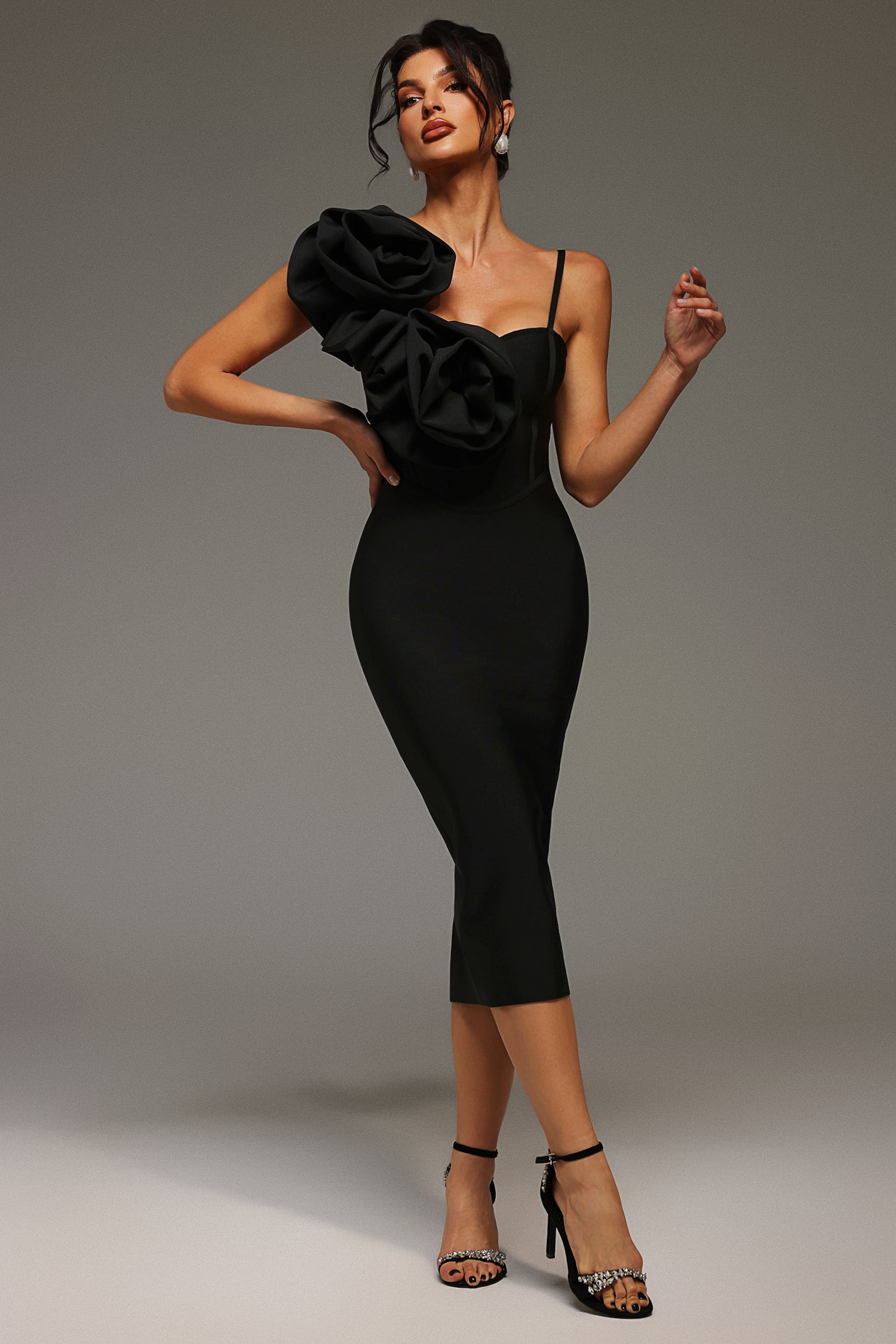 Lzada Halter Flowers Bandage Midi Dress