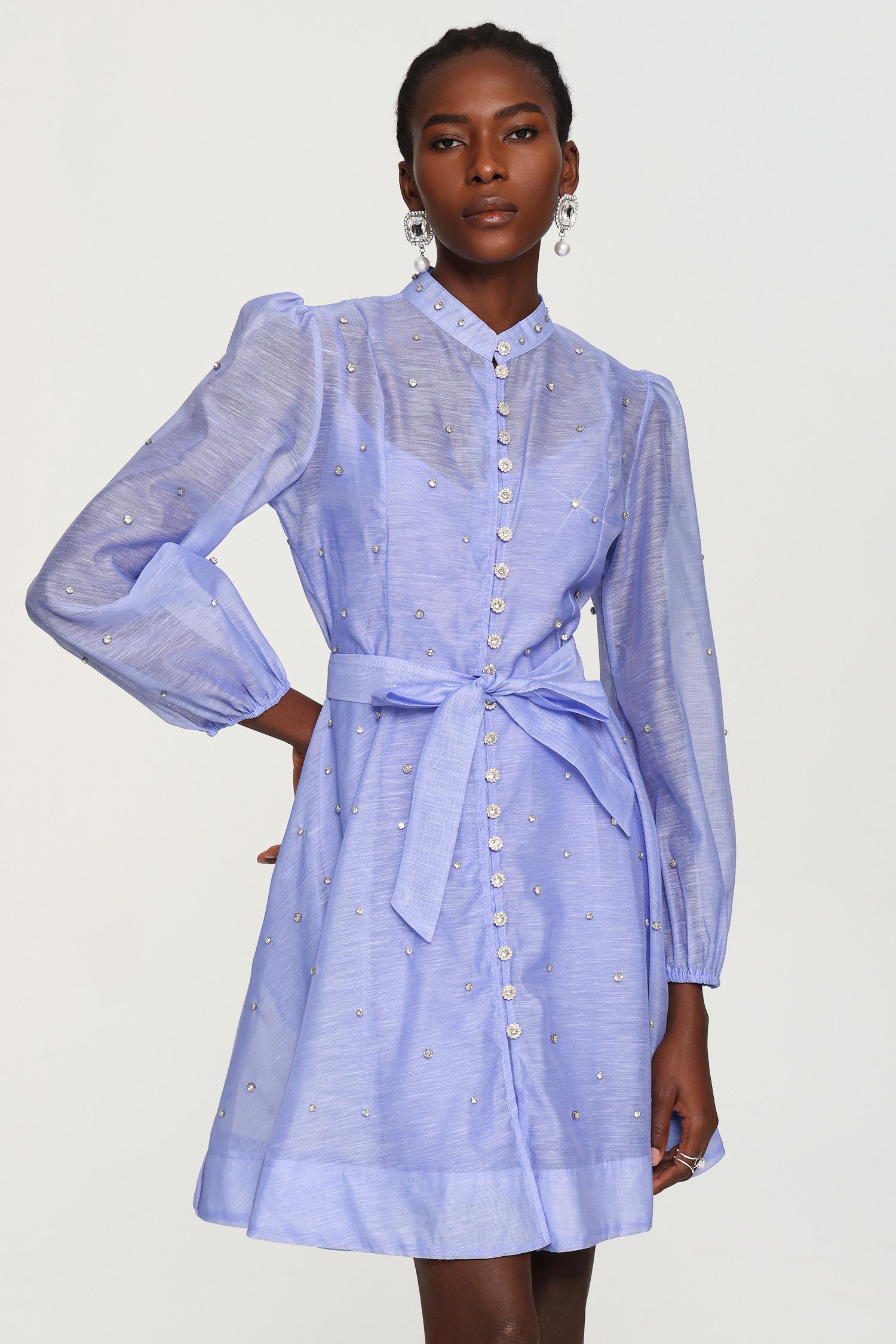 Farrah Long Sleeves Diamond Button Shirt Mini Dress