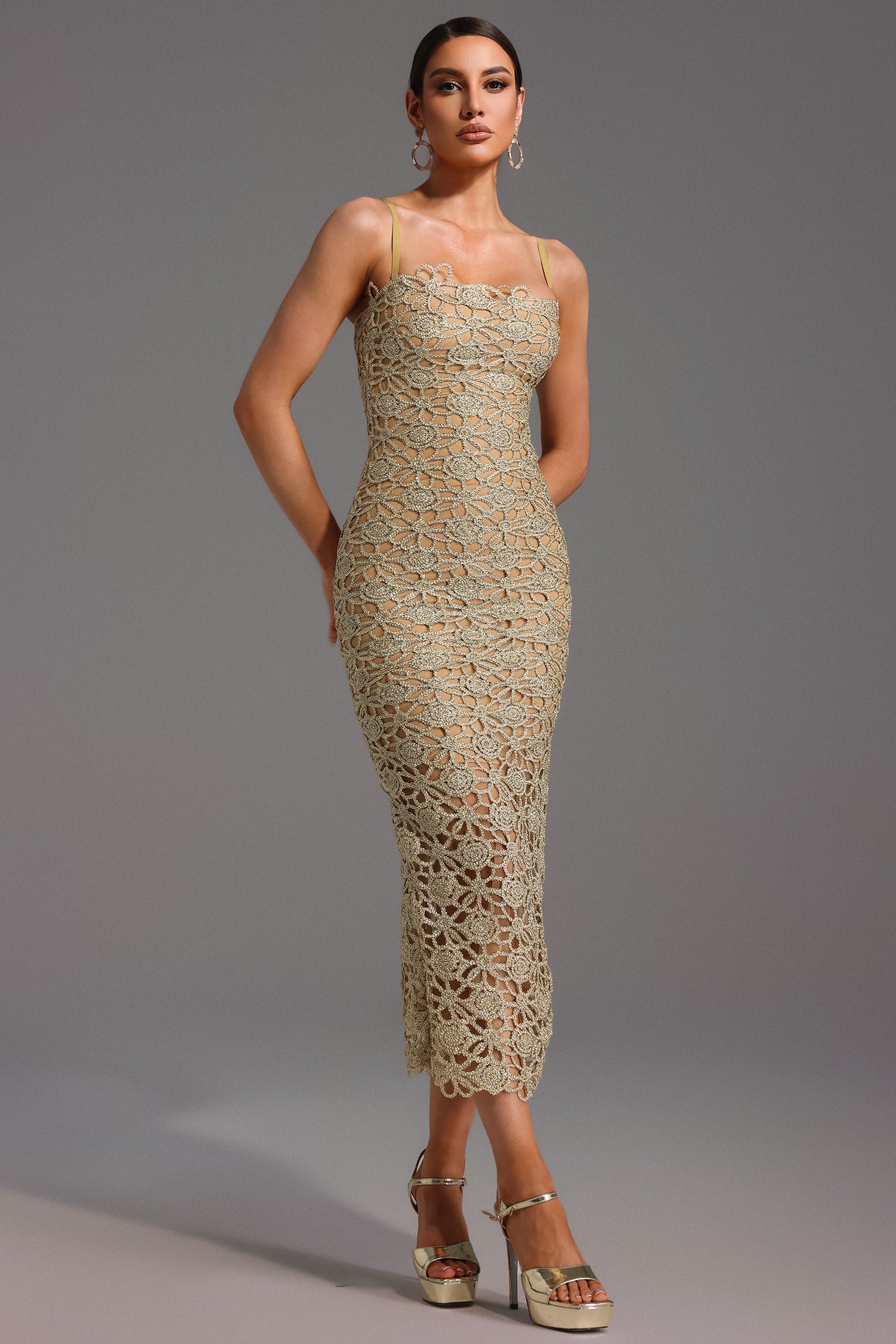 Lelia Sleeveless Hollow Out Slit Maxi Dress
