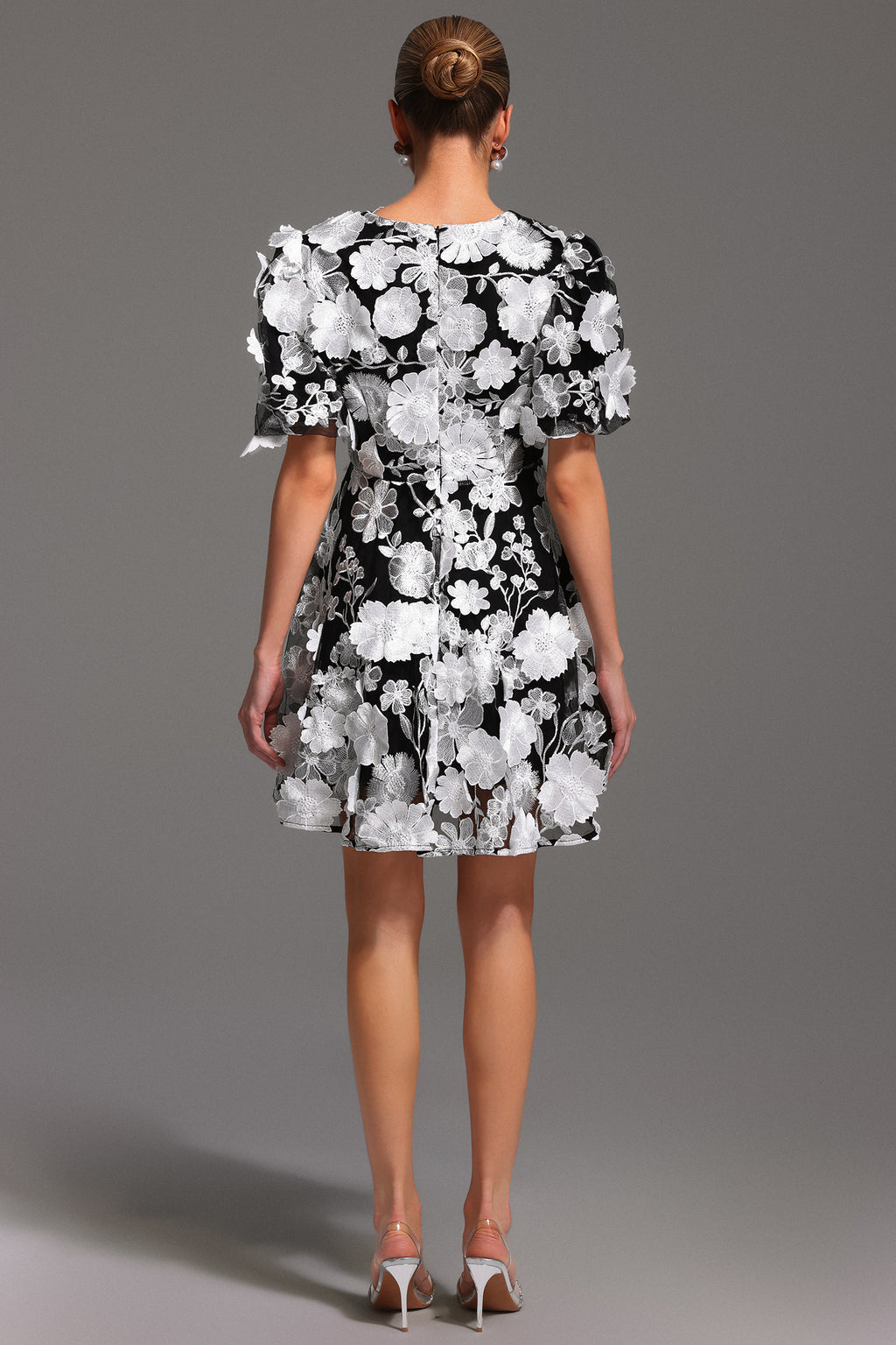 Laly Short Sleeve V-Neck Flowers Mini Dress