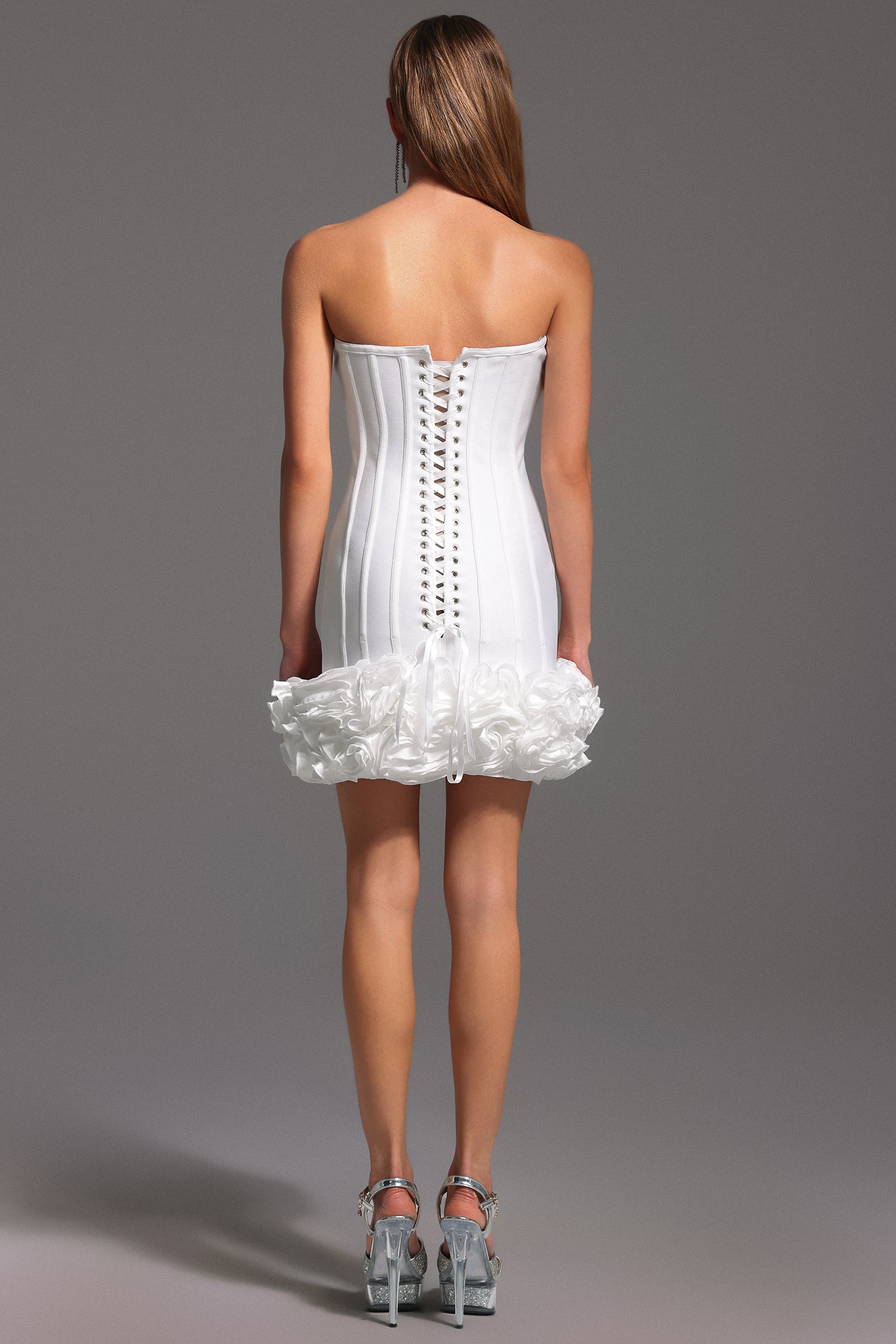 Hailey Sleeveless Fishbone Flowers Bandage Mini Dress