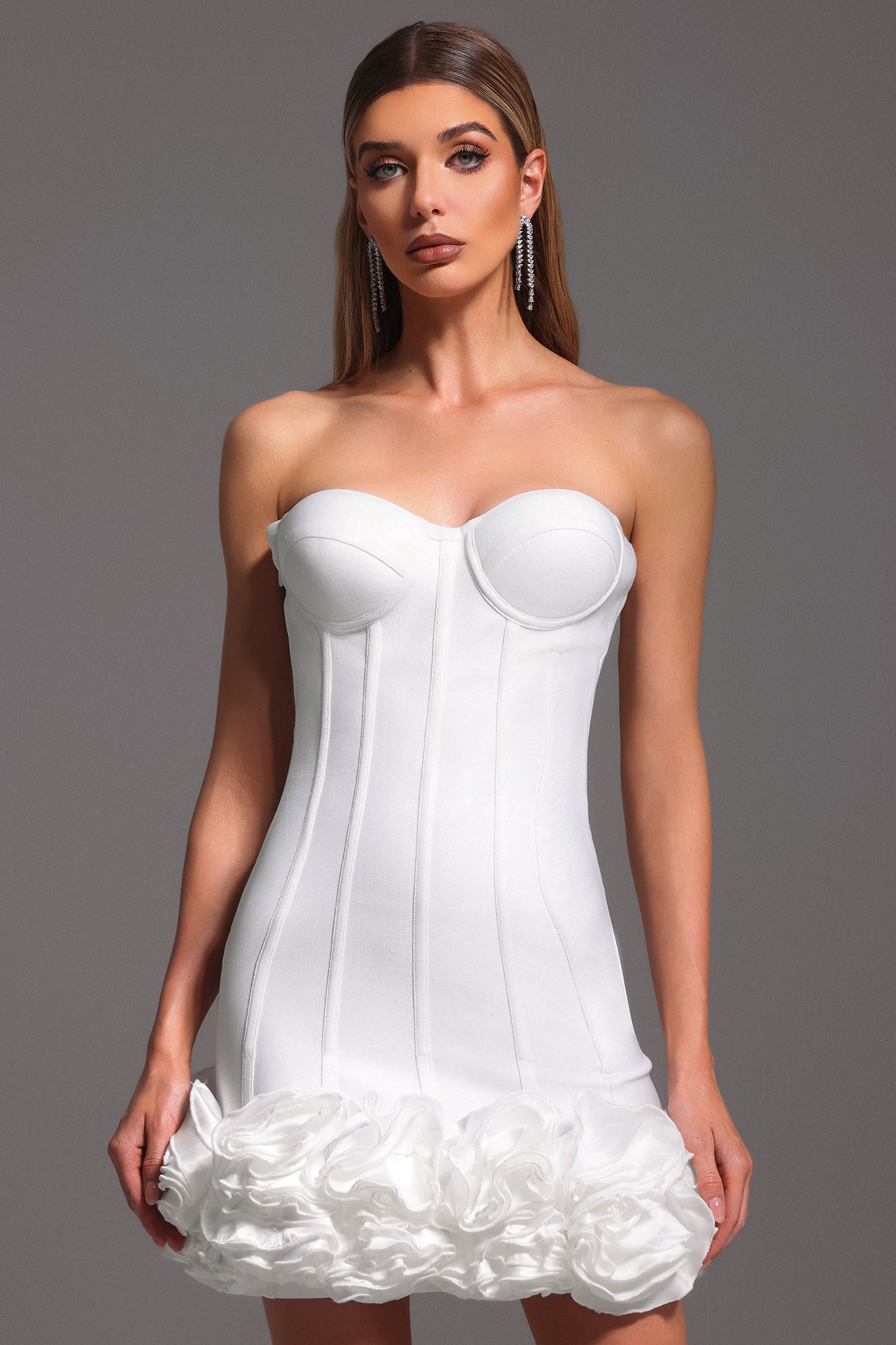 Hailey Sleeveless Fishbone Flowers Bandage Mini Dress