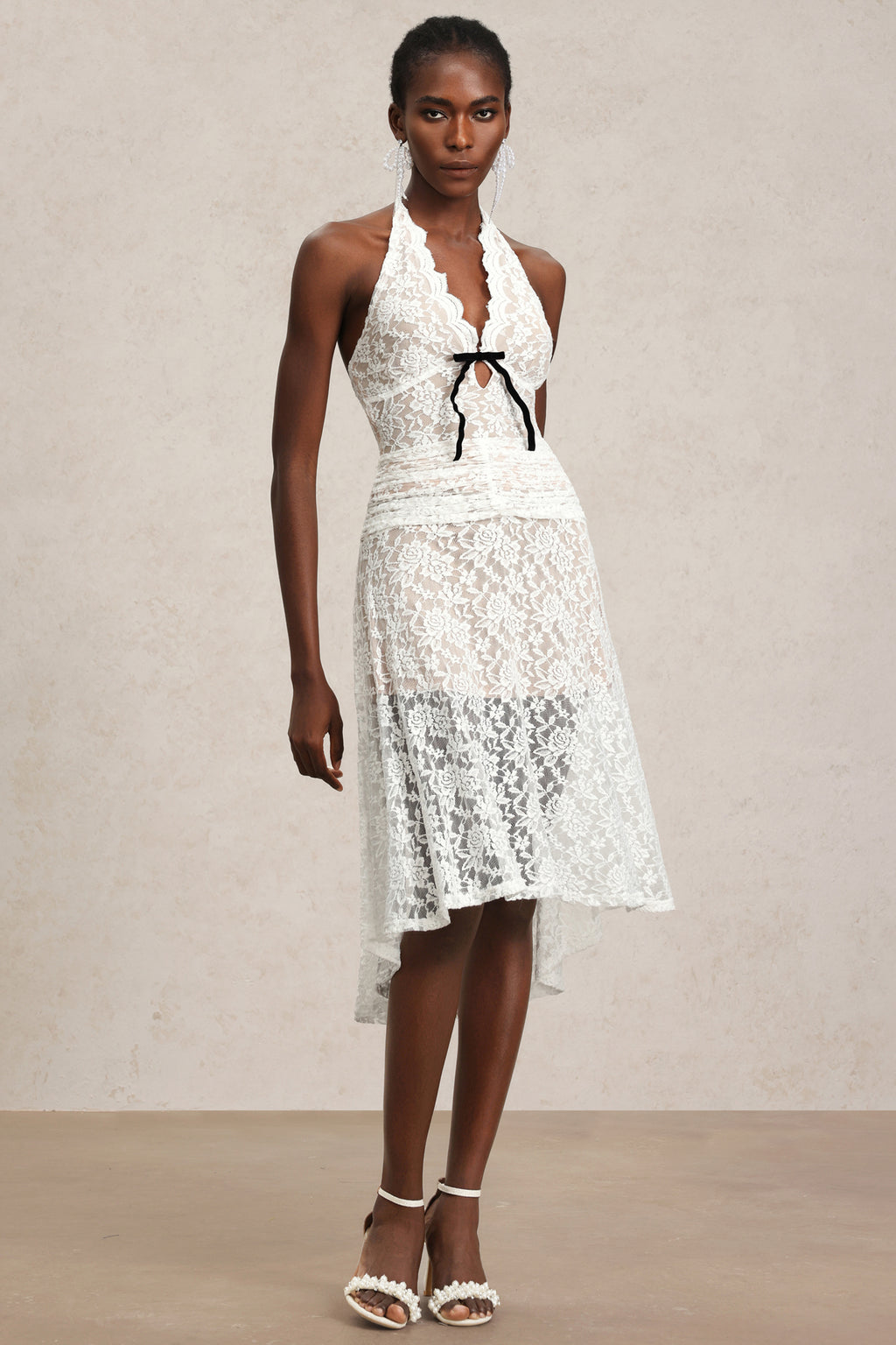 Zakana Halter Lacing Lace Midi Tow-piece Set