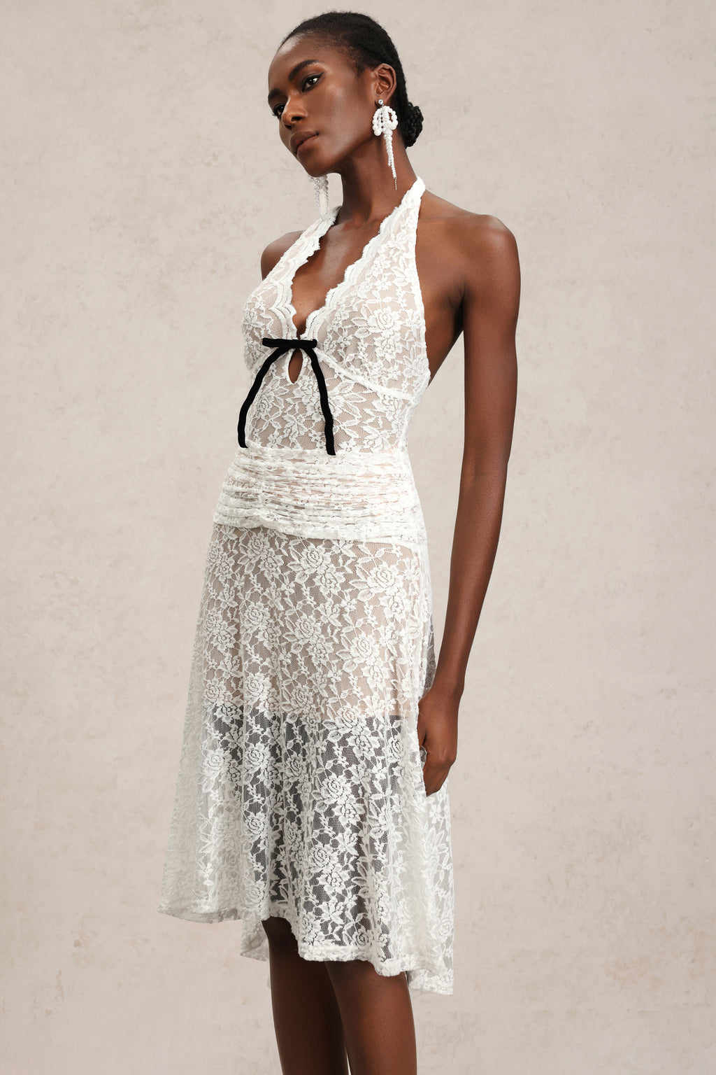 Zakana Halter Lacing Lace Midi Tow-piece Set