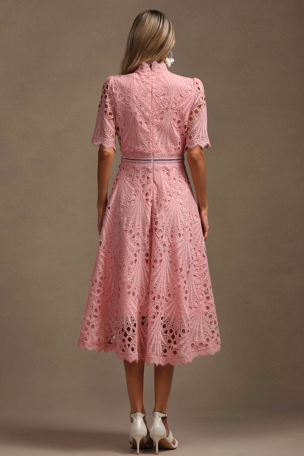 Lzada Short Sleeves Lace Hollow Out Midi Dress
