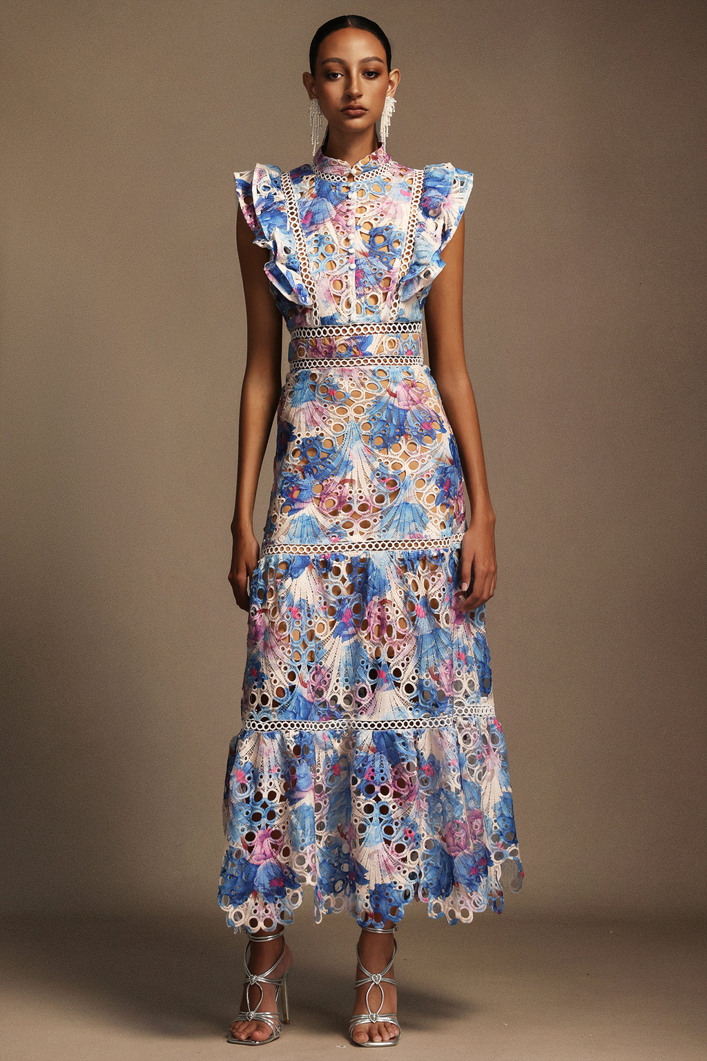 Nani Sleeveless Printed Lace Maxi Dress