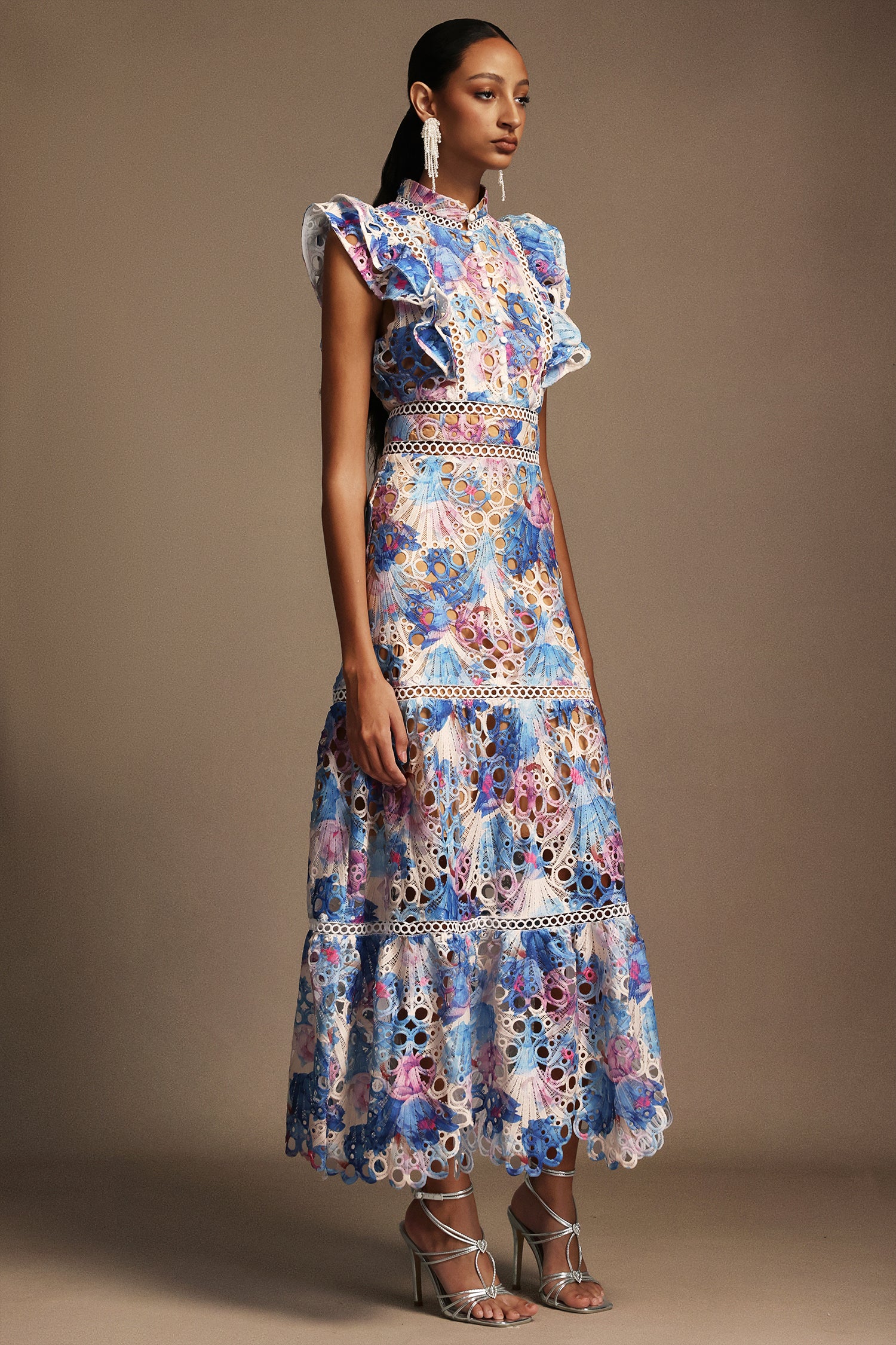 Nani Sleeveless Printed Lace Maxi Dress