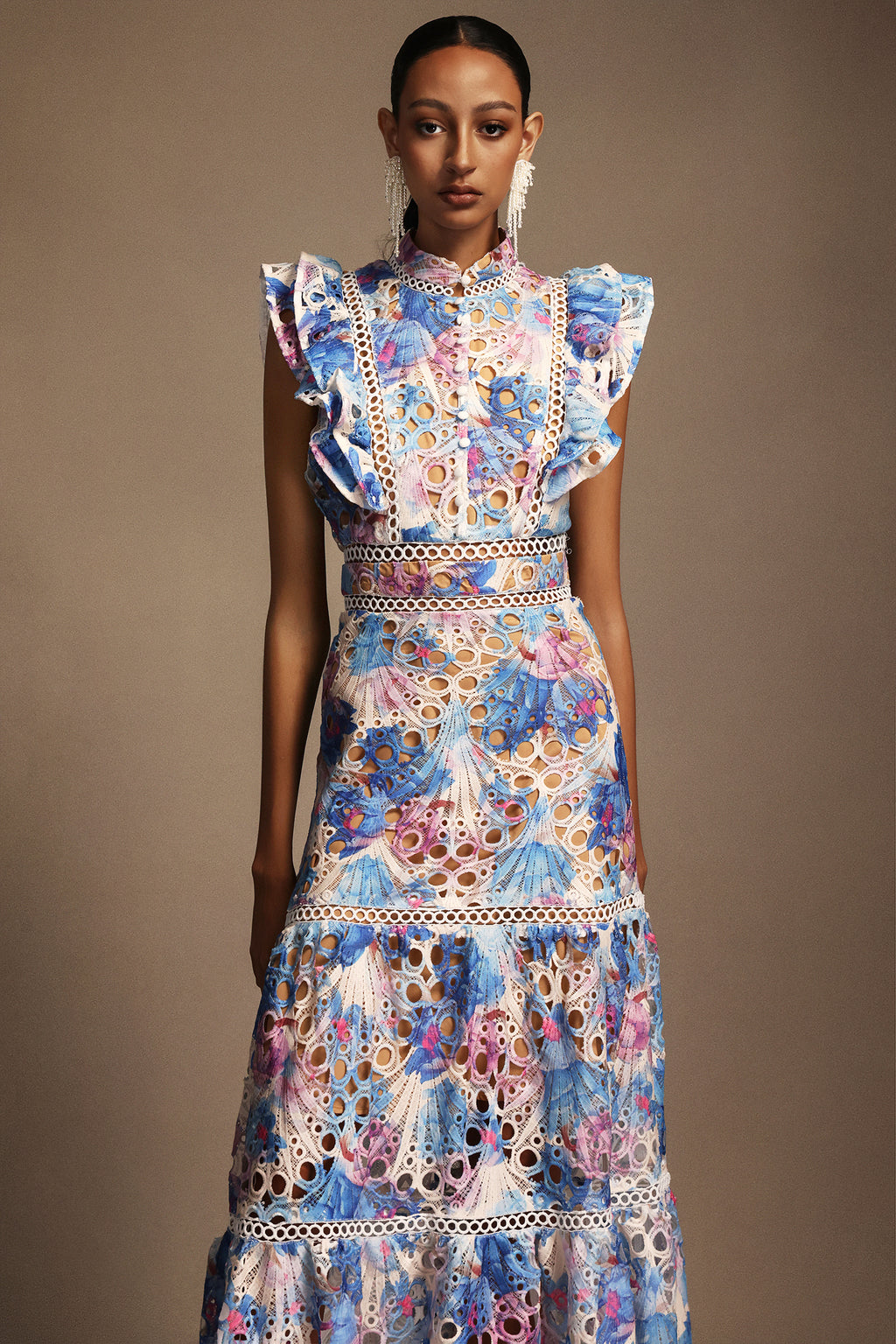 Nani Sleeveless Printed Lace Maxi Dress