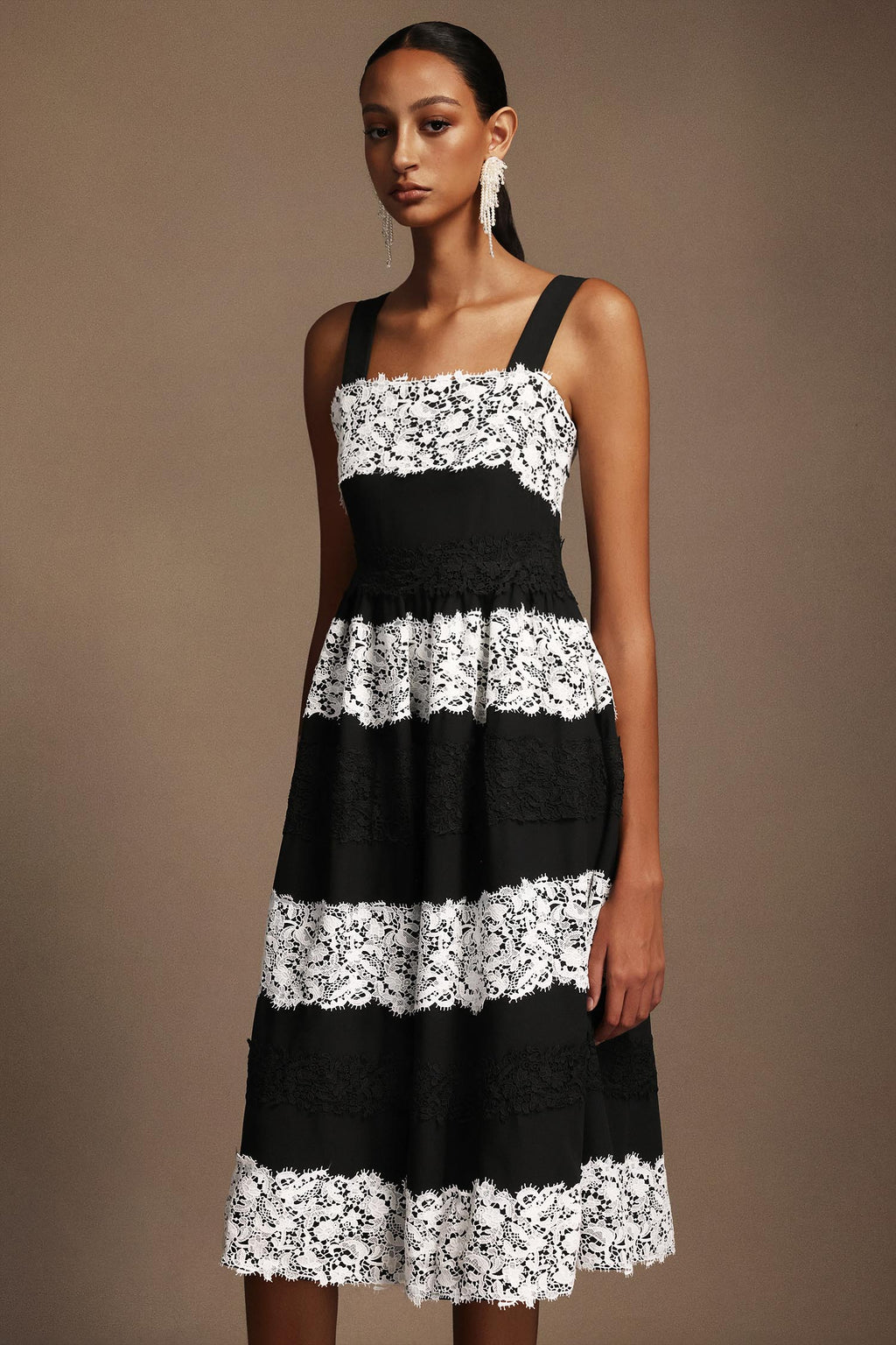 Nettie Halter Sleeveless Lac Midi Dress