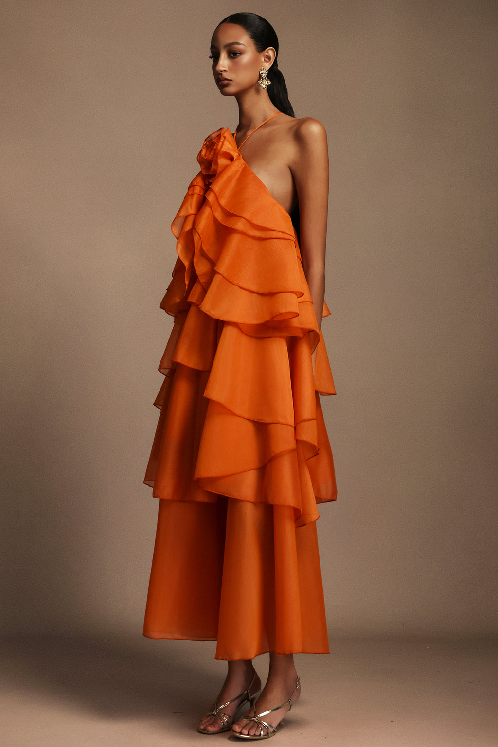 Jesmin Sleeveless Flower Layered Folds Maxi Dress