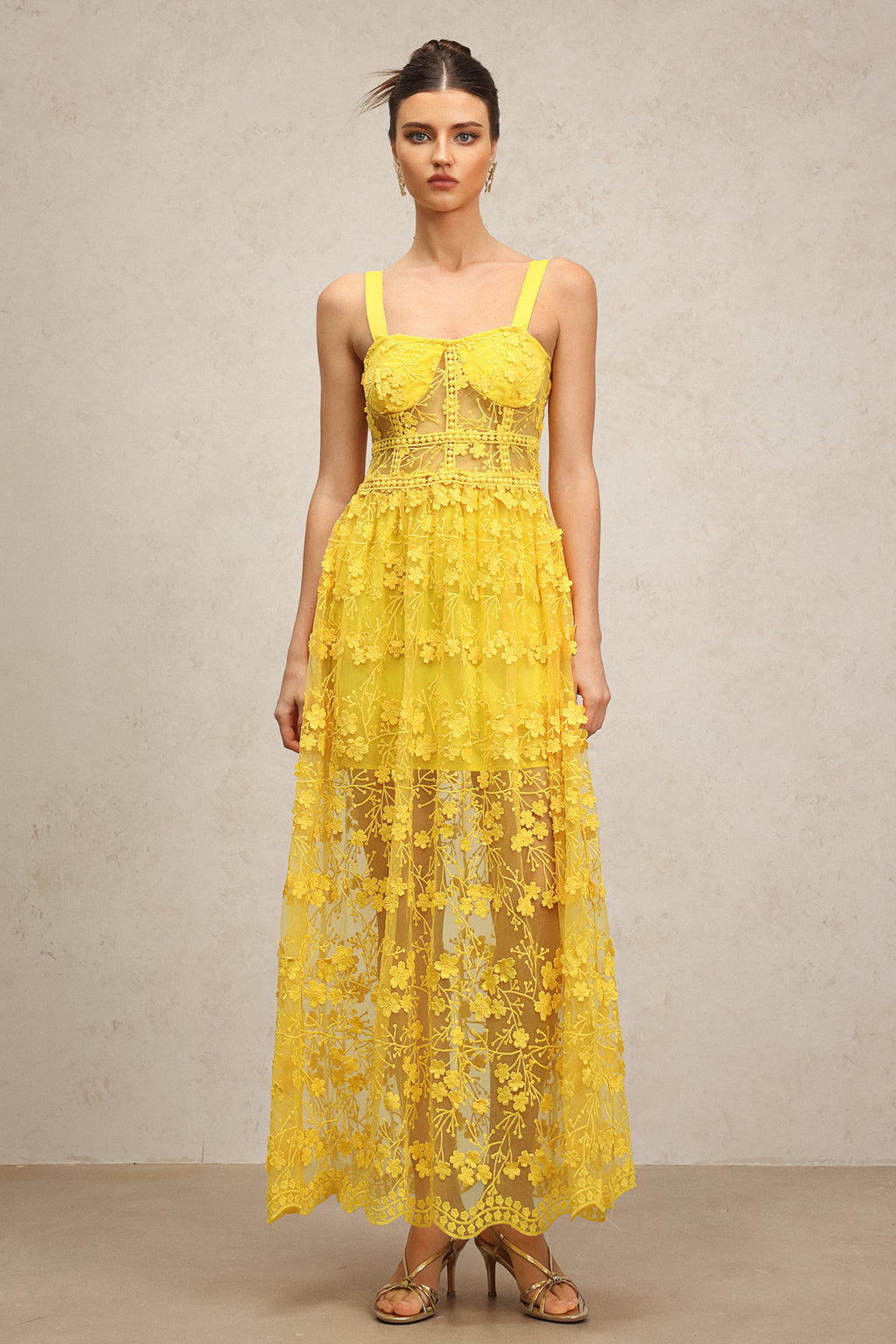 Molia Sleeveless Lace Flowers Embroidery Maxi Dress