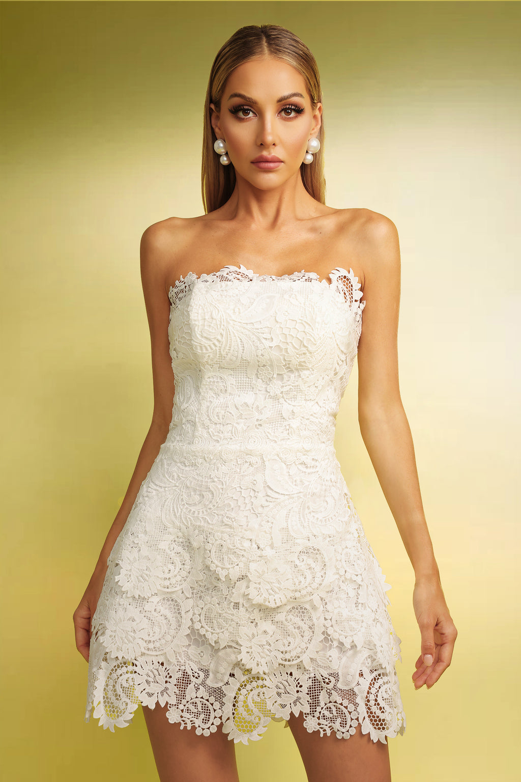 Yuico Lace Strapless Mini Dress