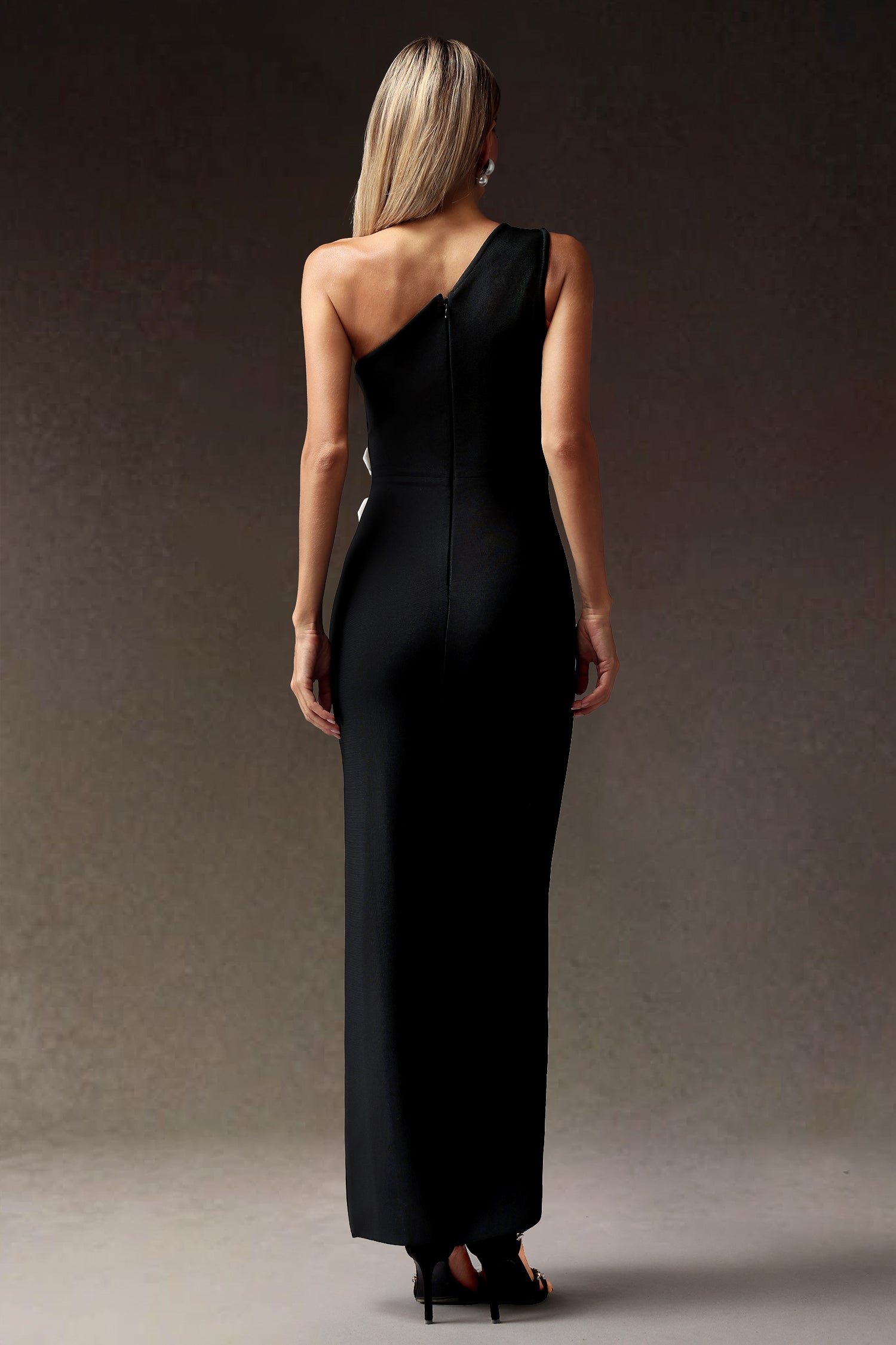 Jane Flowers High Slit One Shoulder Bandage Maxi Dress
