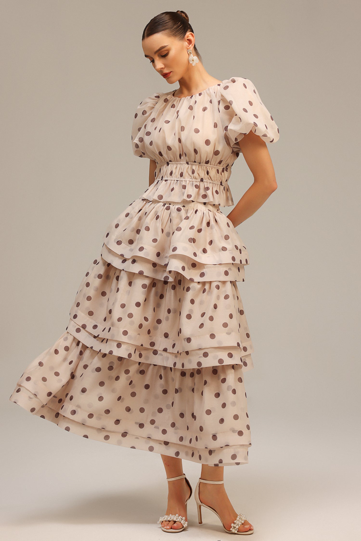 Willa Puff Sleeves Dot Printed Top And Skirt Two-Piece Set