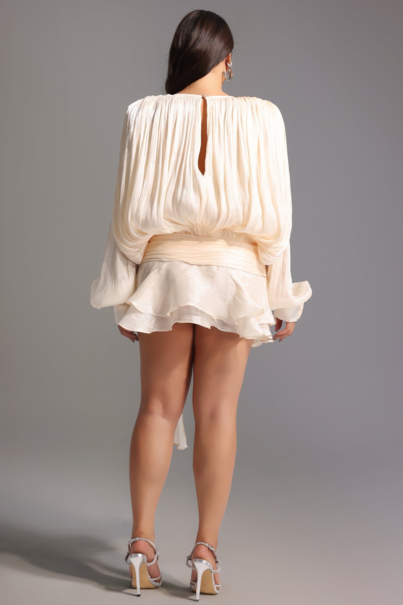 Dekia Long Sleeve Hollow Out Flounce Mini Dress
