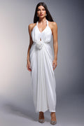 Pale Deep-V Halter Flowers Maxi Dress