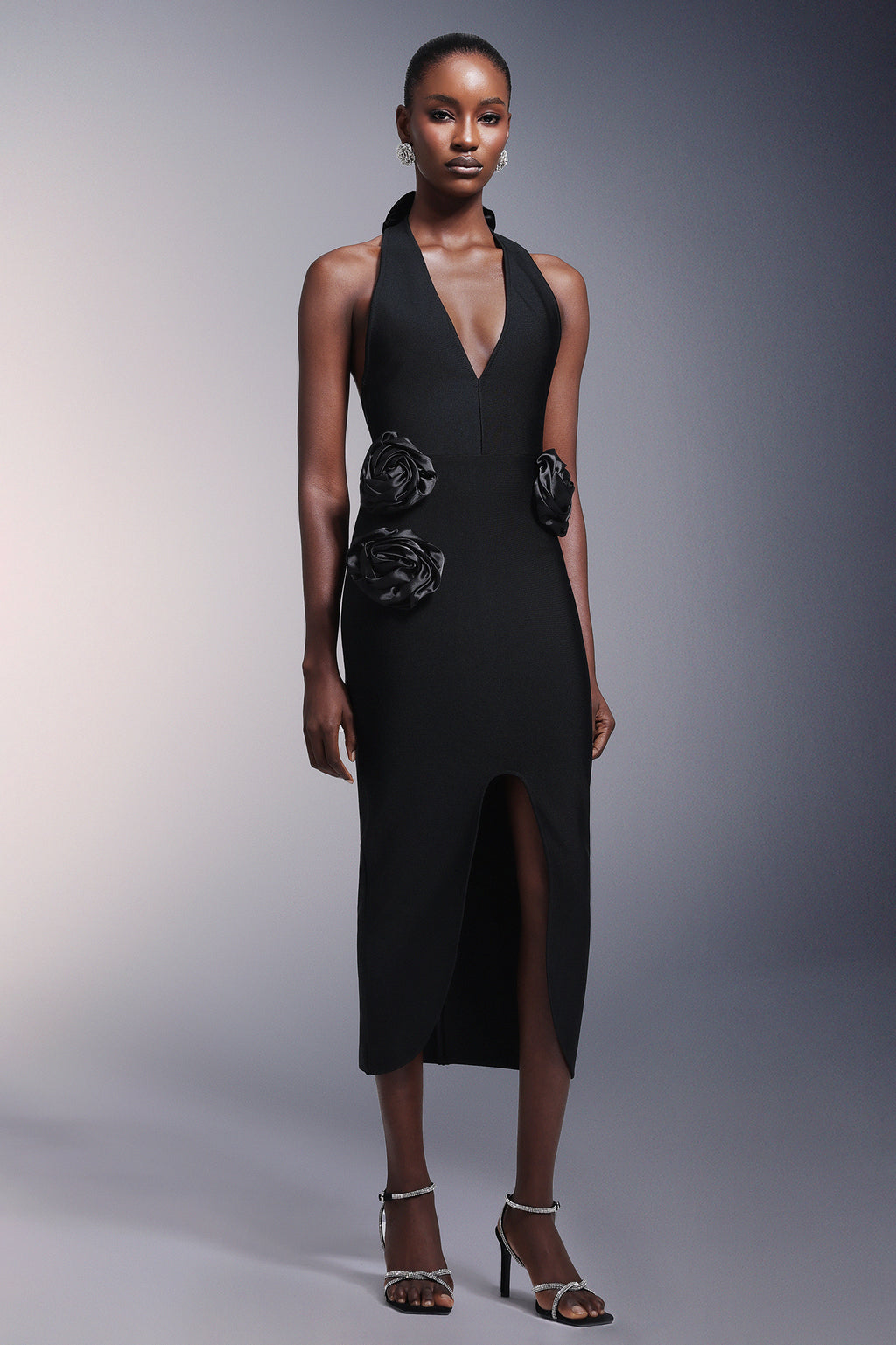Sahara Flowers High Slit Deep-V Bandage Midi Dress
