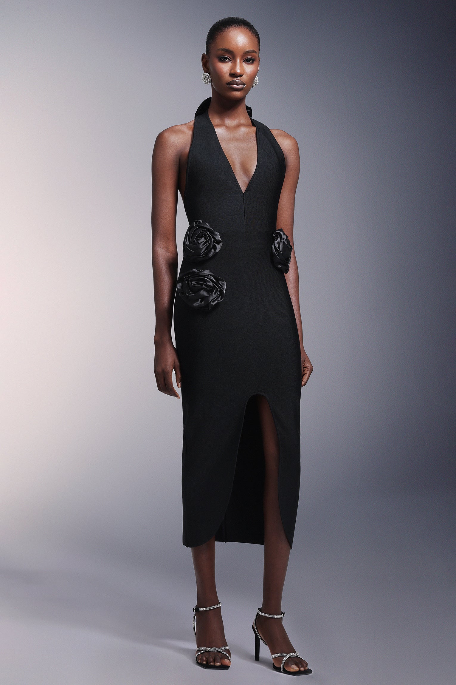 Sahara Flowers High Slit Deep-V Bandage Midi Dress