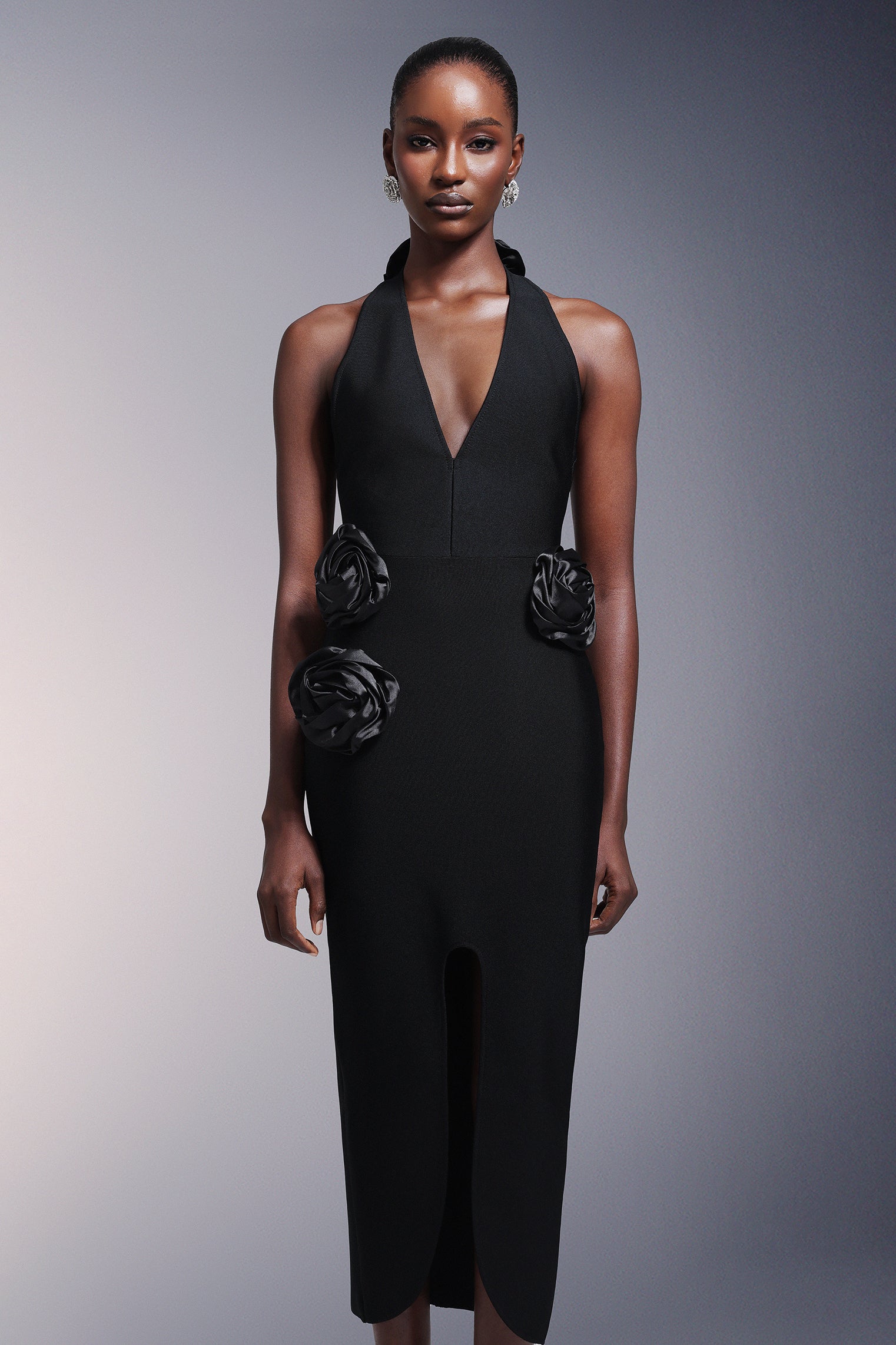 Sahara Flowers High Slit Deep-V Bandage Midi Dress