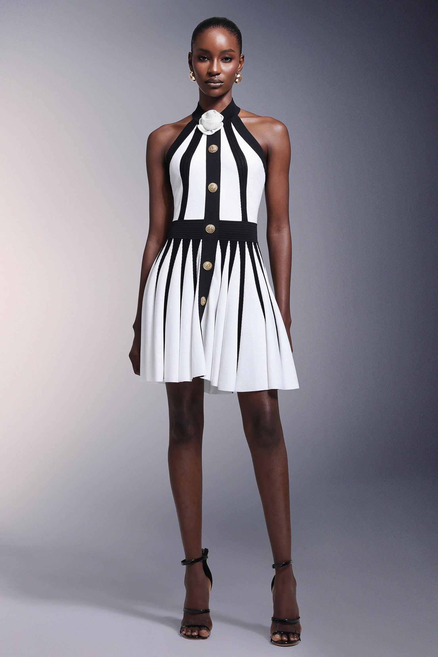 Iana Flower Halter Stripes Mini Dress