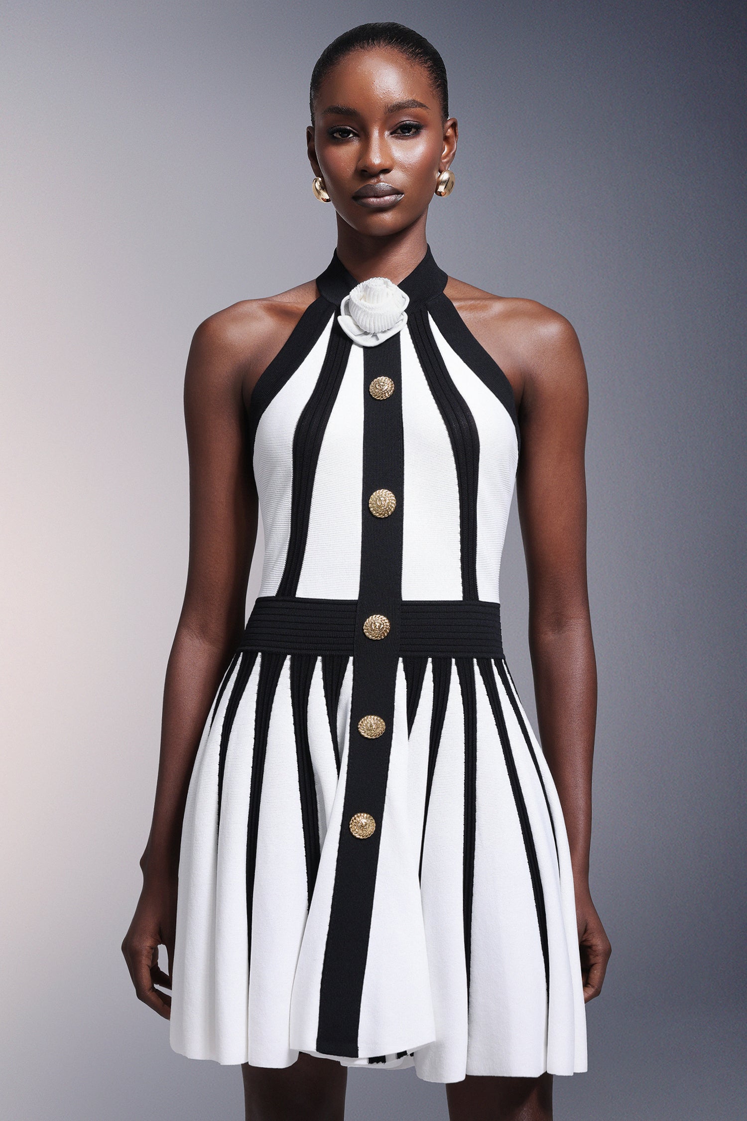 Iana Flower Halter Stripes Mini Dress