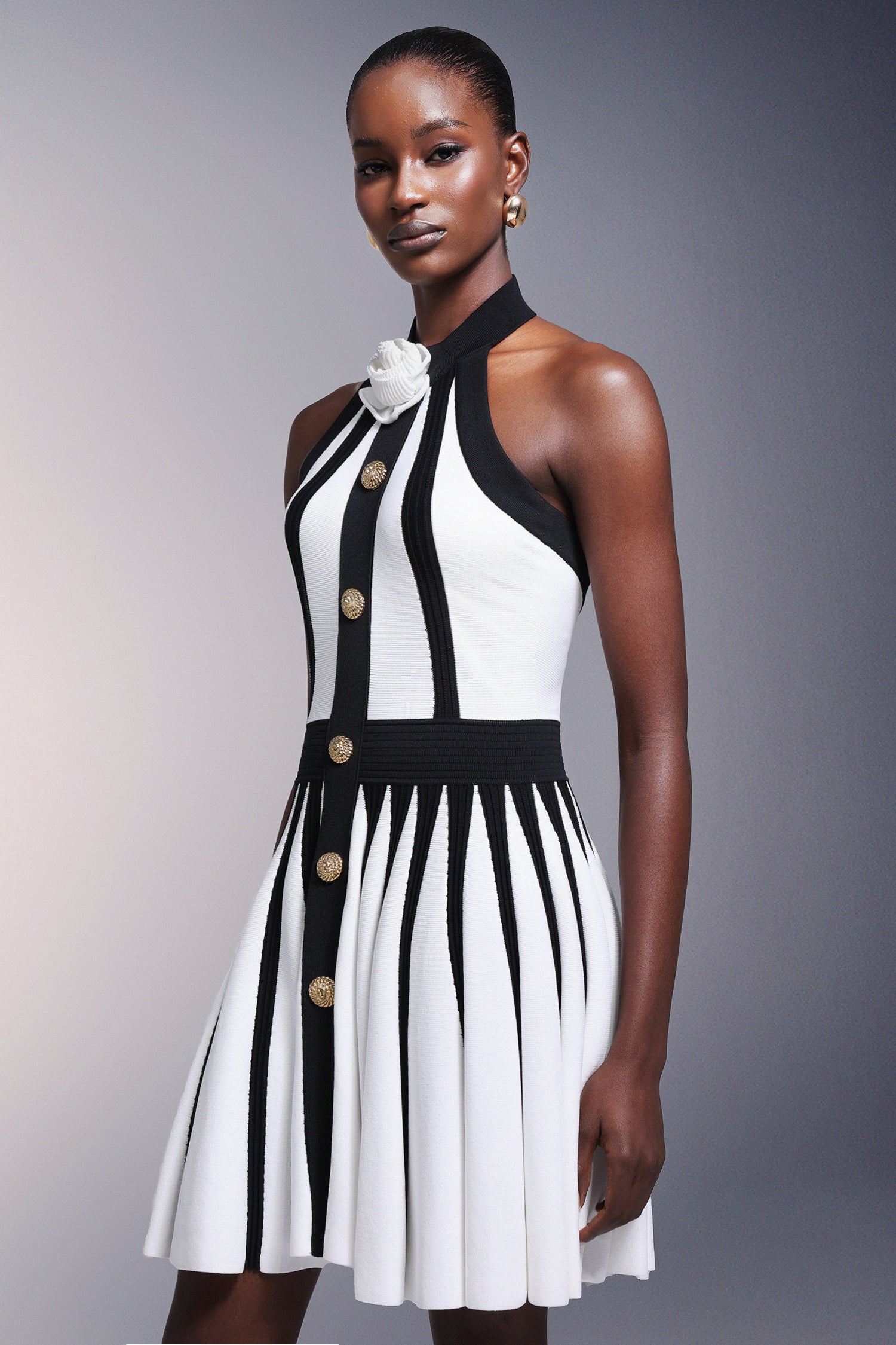 Iana Flower Halter Stripes Mini Dress