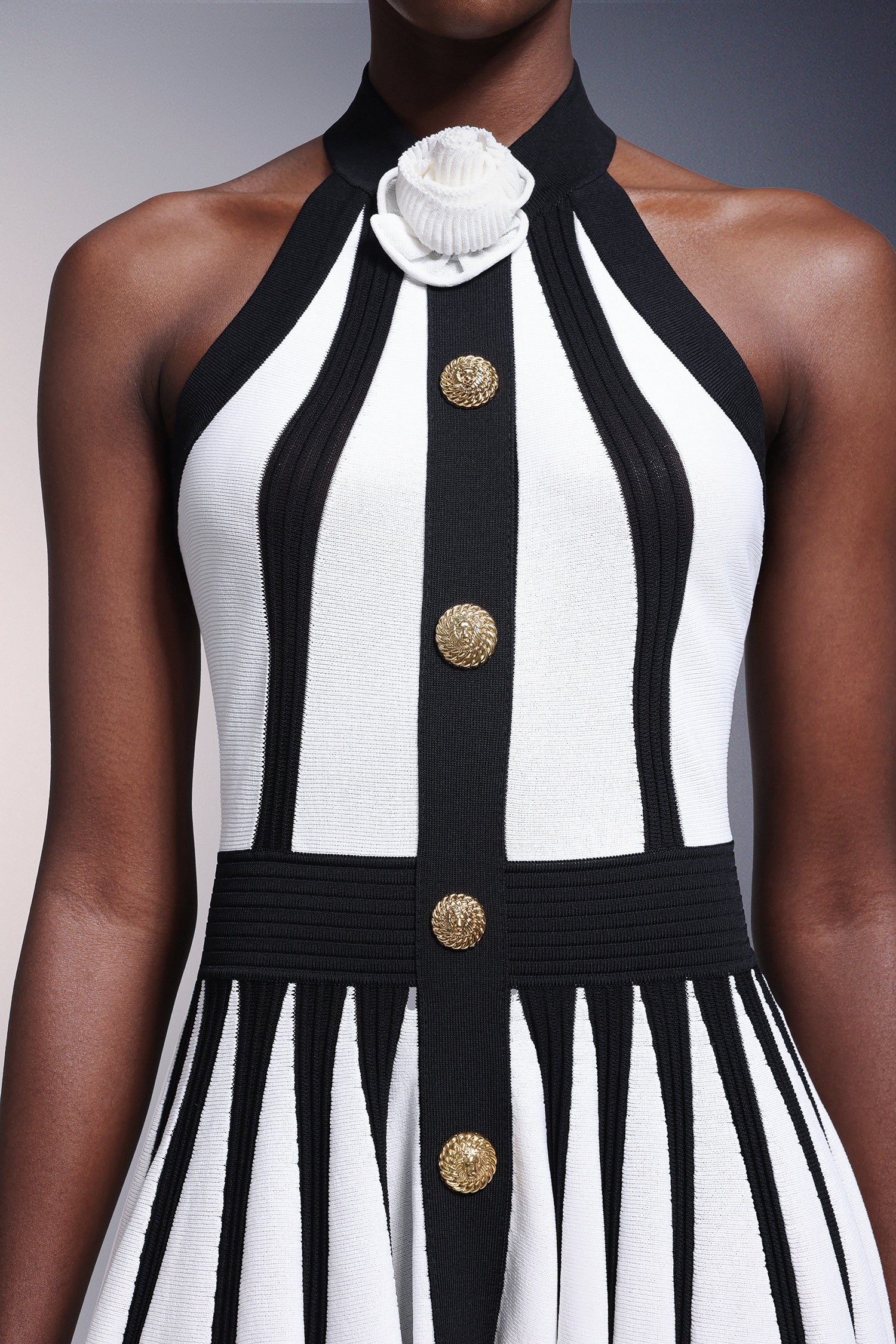 Iana Flower Halter Stripes Mini Dress