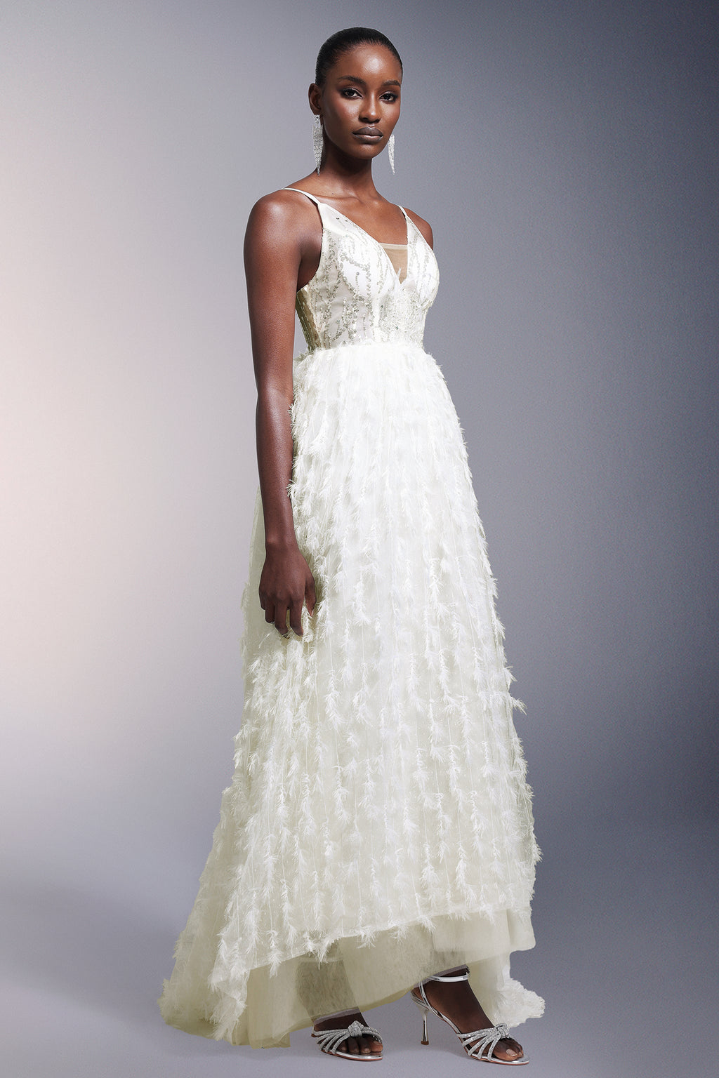 Fennel Sleeveless Sequin Tassels Feather Maxi Dress
